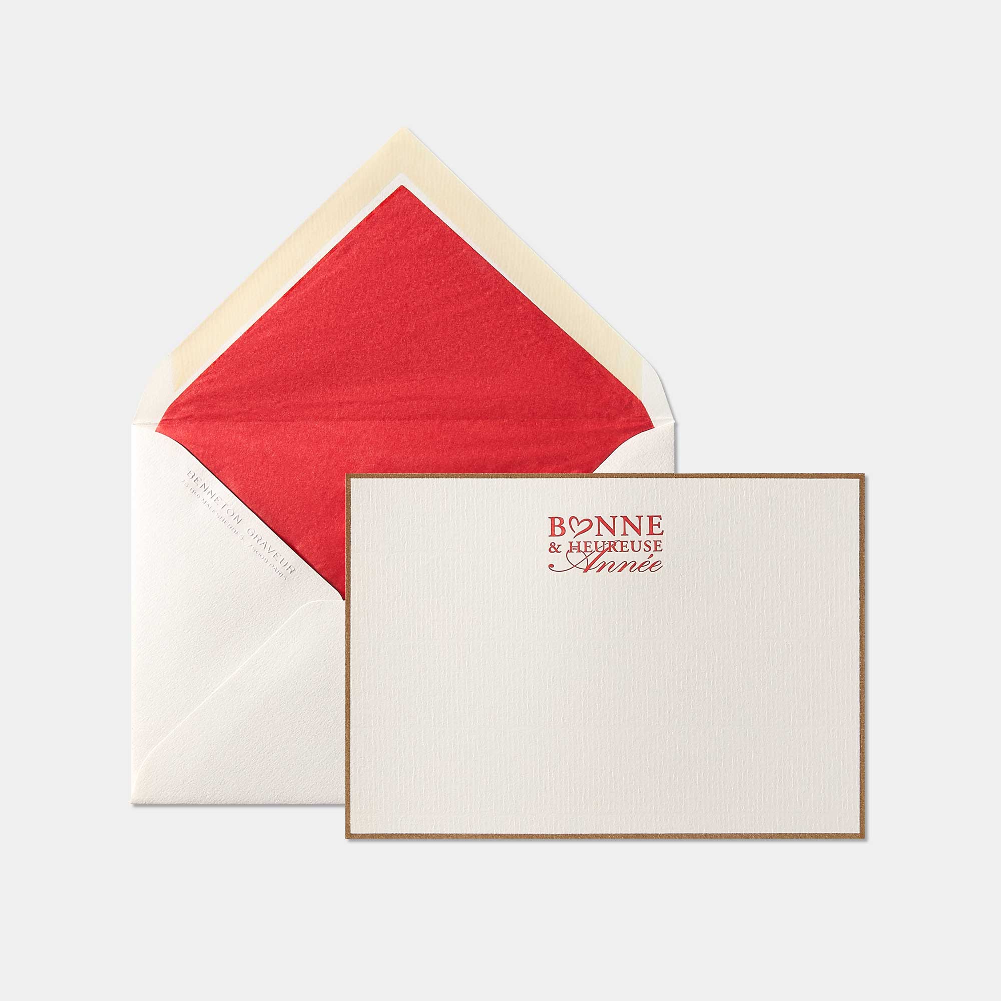 Carte et enveloppe assortie motif Bonne et Heureuse Année rouge