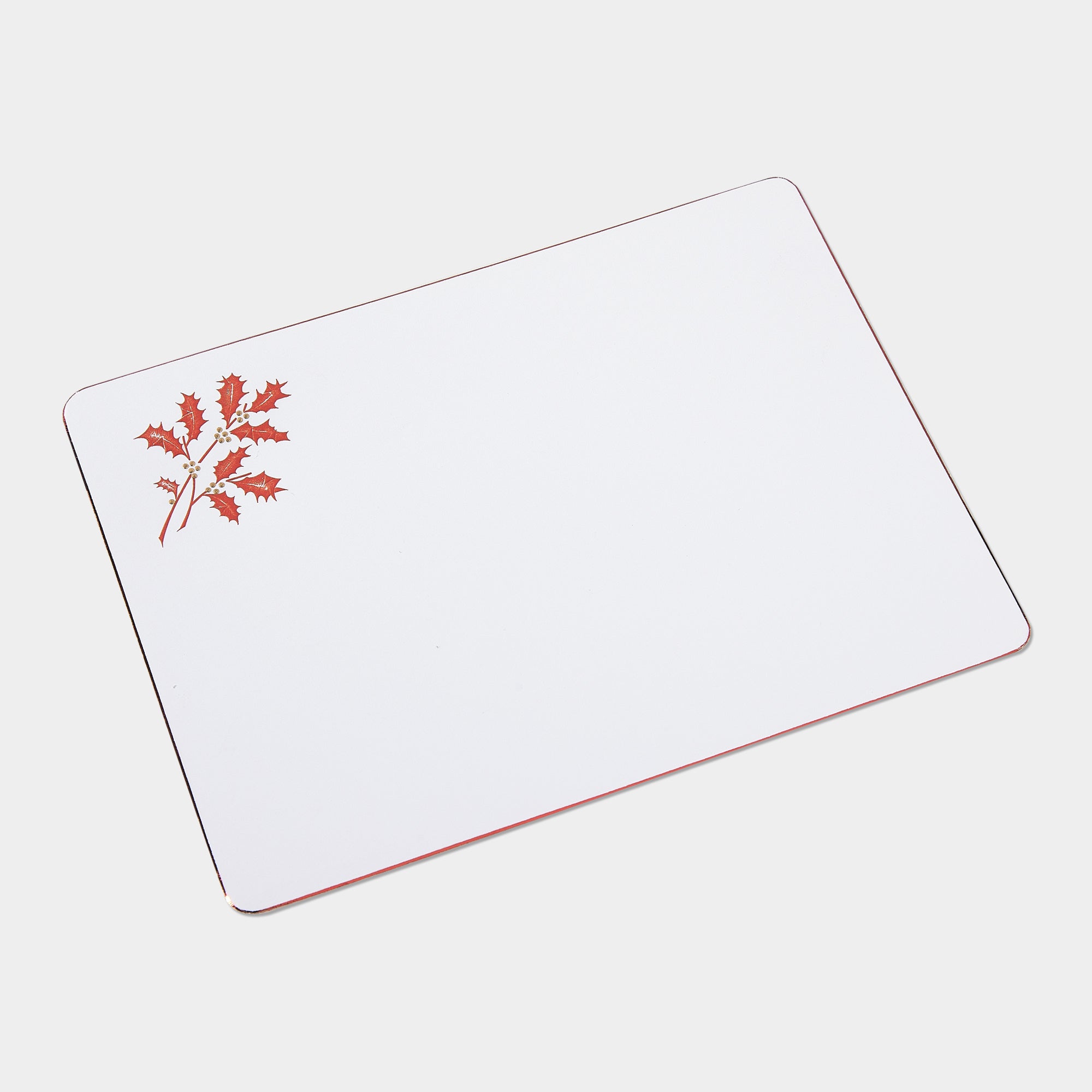 Carte festive coins ronds motif houx rouge