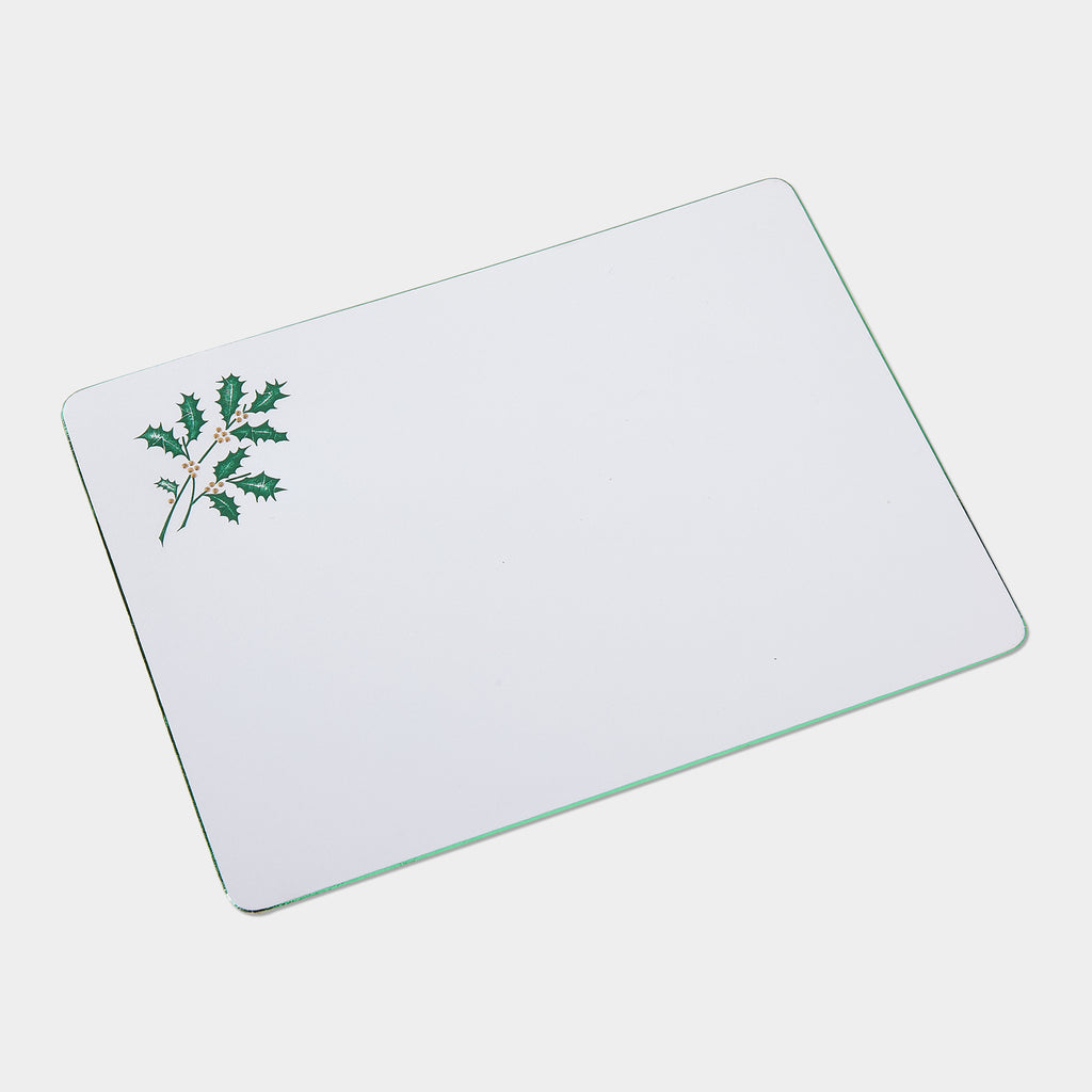 Carte festive coins ronds motif houx vert
