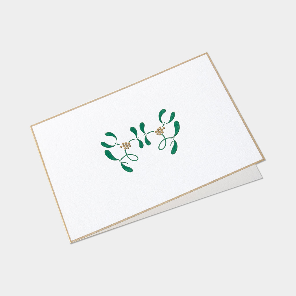 Carte festive motif gui or et vert