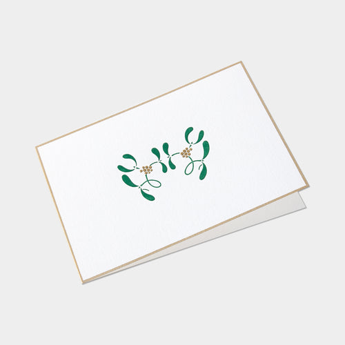 Carte festive motif gui or et vert