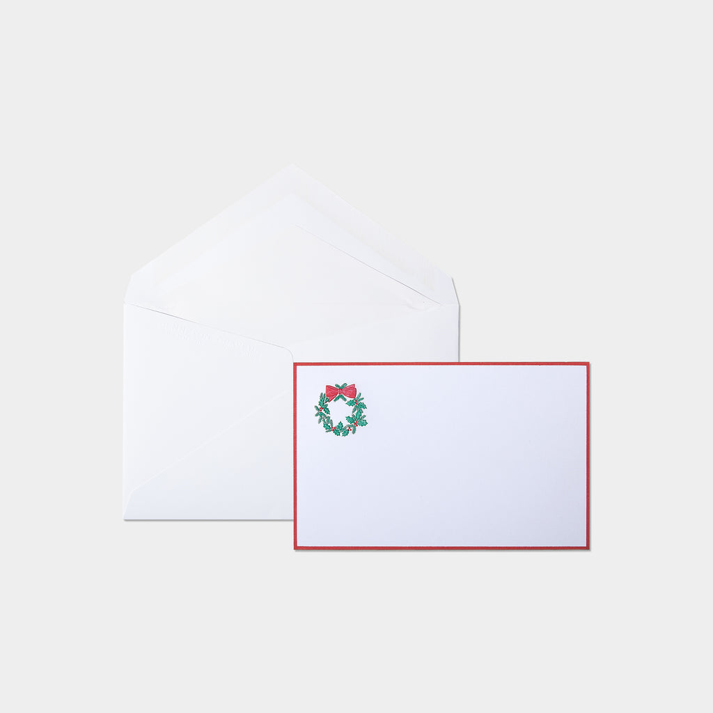 Carte festive motif petite couronne Noel et son enveloppe assortie blanche