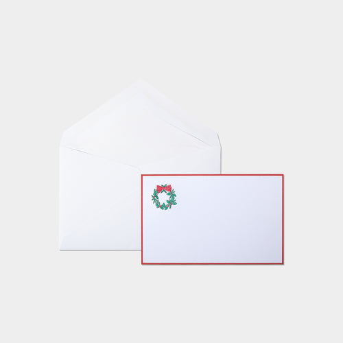 Carte festive motif petite couronne Noel et son enveloppe assortie blanche