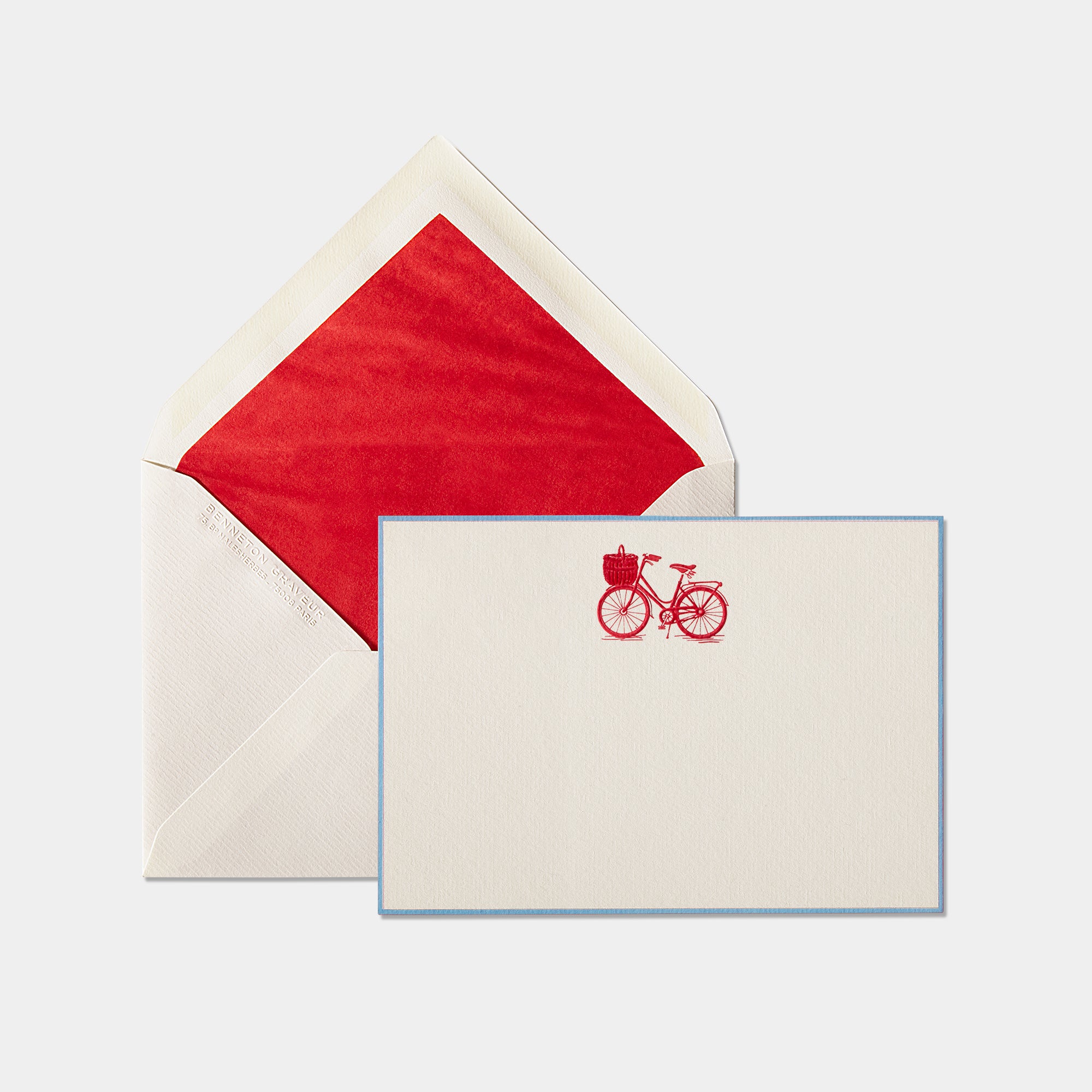 Carte et enveloppe assortie motif bicyclette rouge