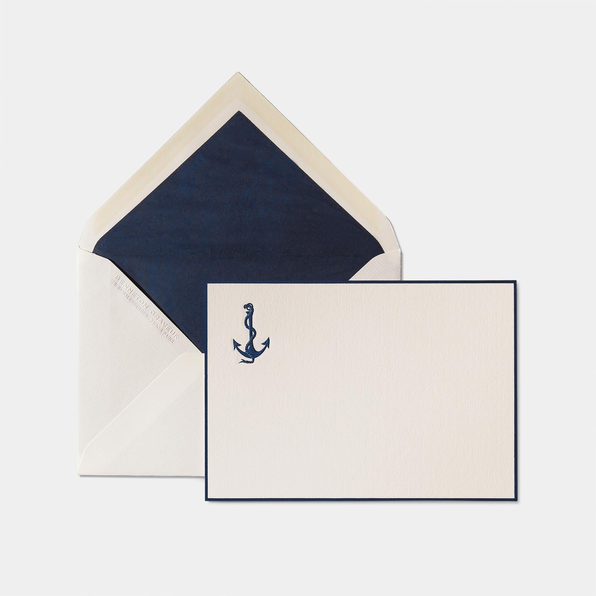 Carte et enveloppe assortie motif Ancre bleu