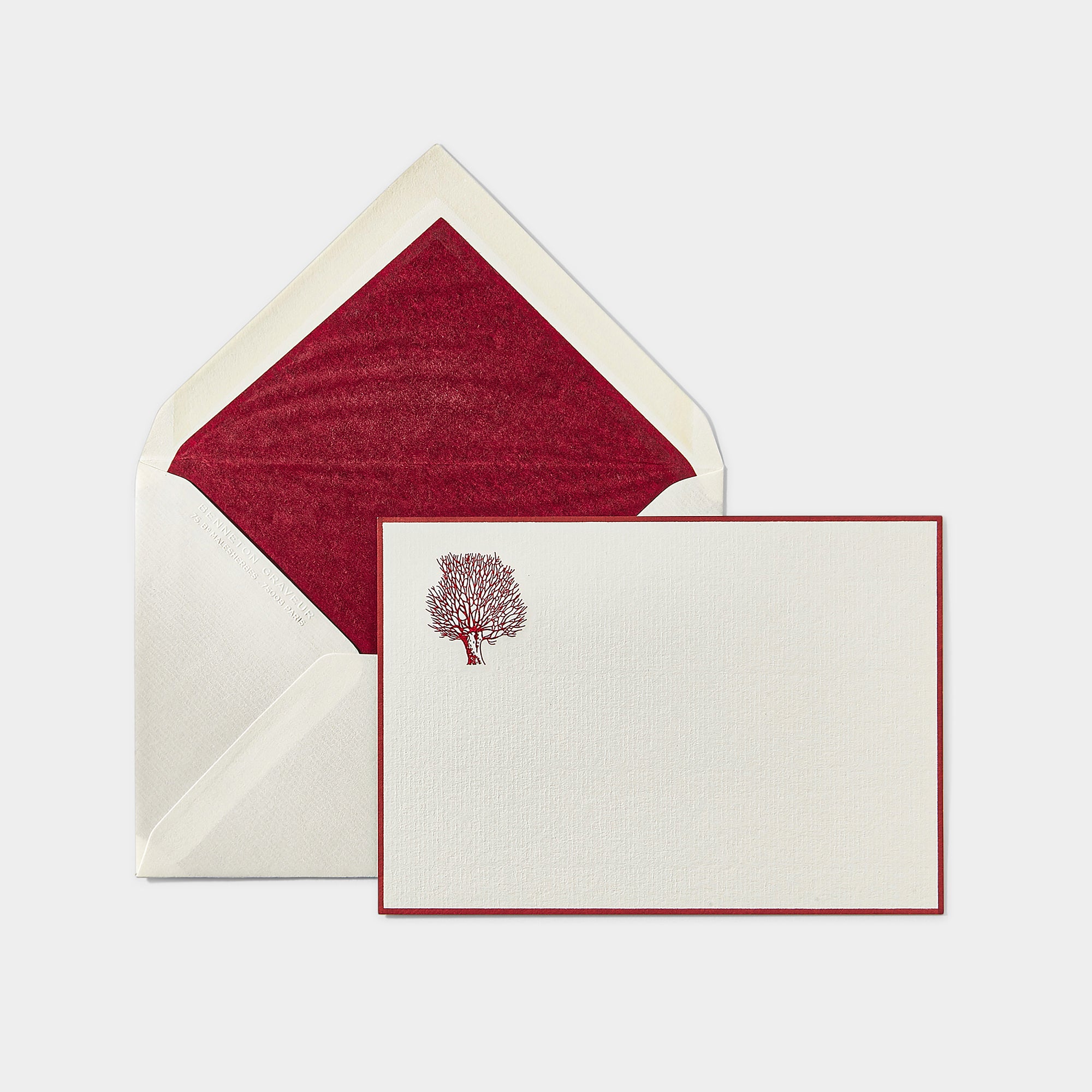 Carte et enveloppe assortie motif Arbre bordeaux