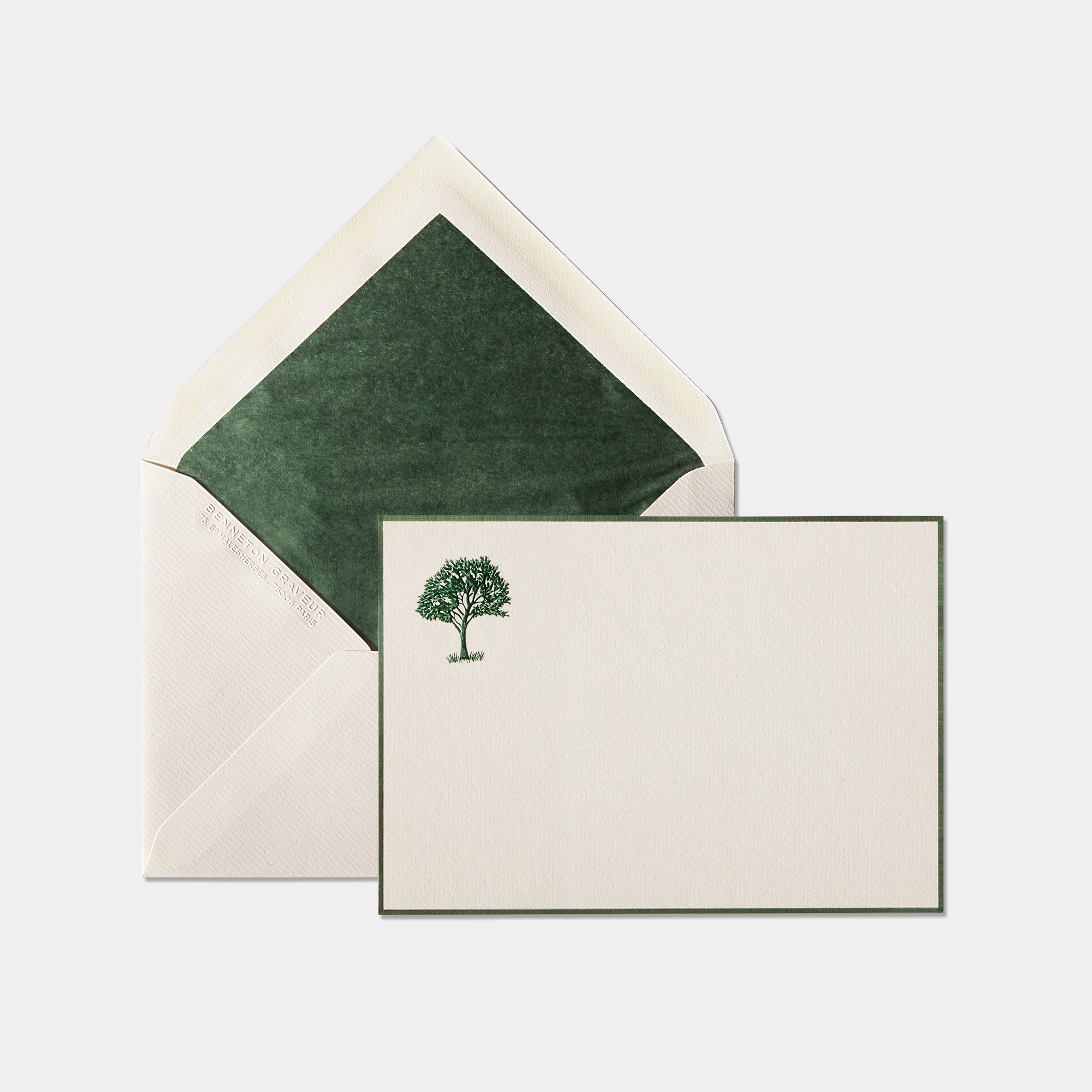 Carte et enveloppe assortie motif arbre vert