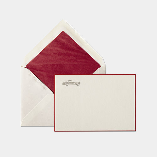 Carte et enveloppe assortie motif automobile bordeaux
