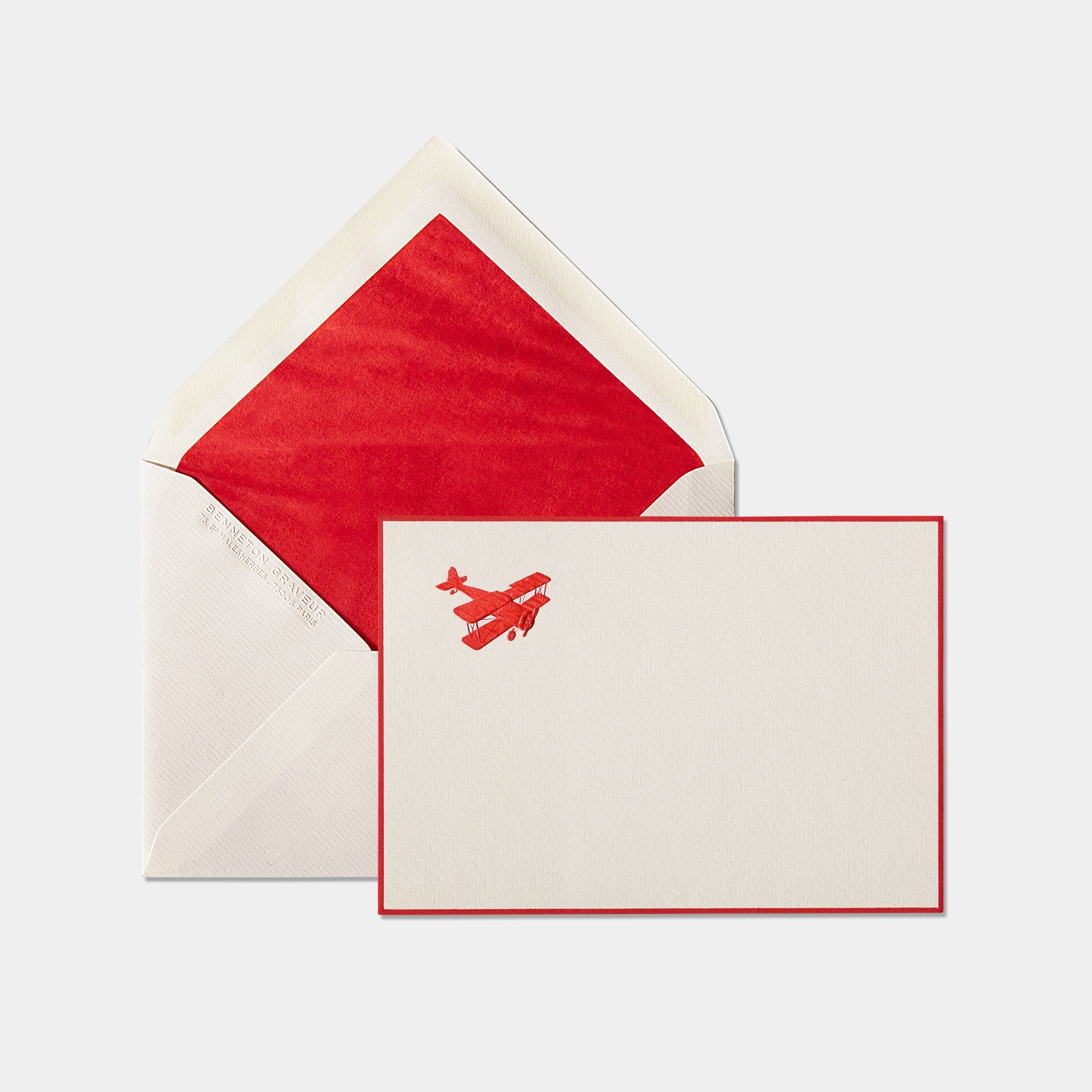 Carte et enveloppe assortie motif Avion Rouge