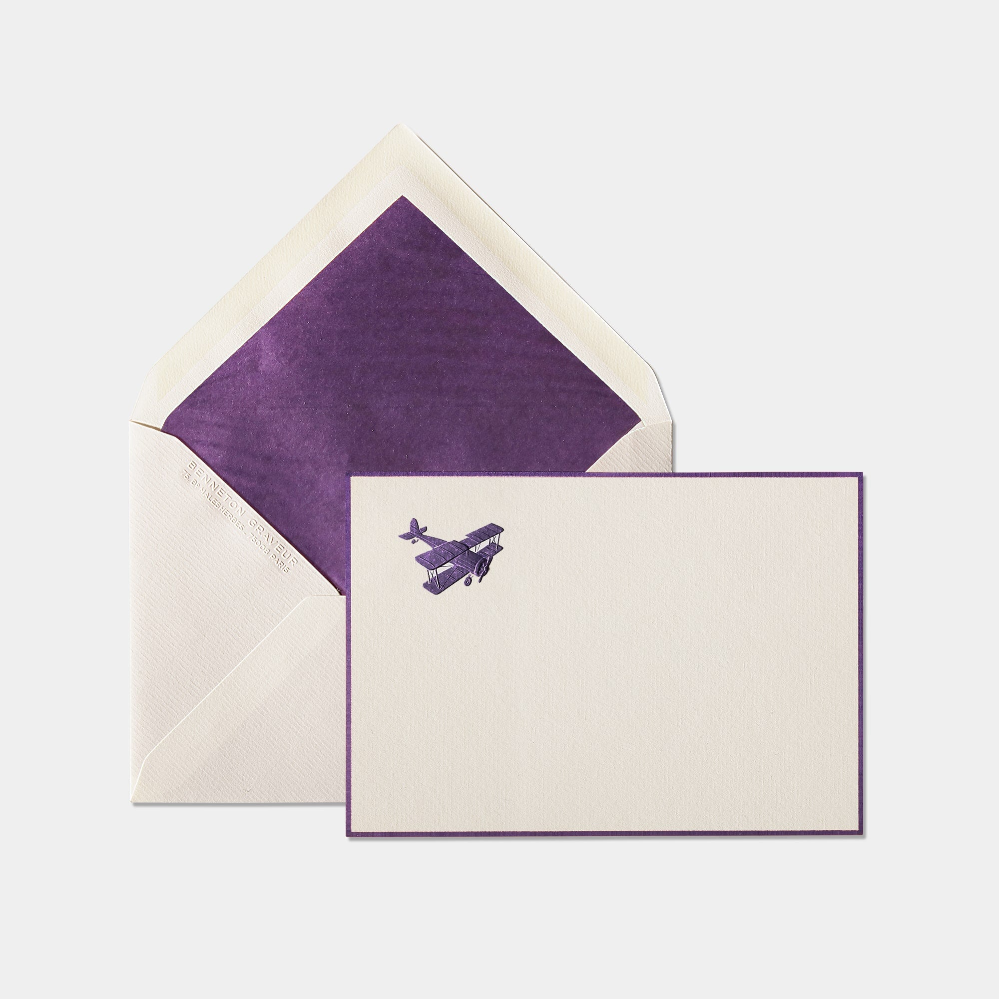 Carte et enveloppe assortie motif Avion Violet