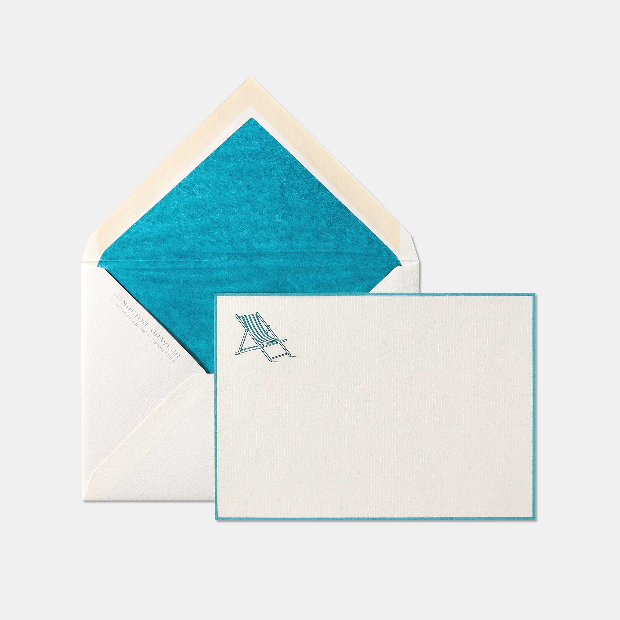 Carte et enveloppe assortie motif bain de soleil bleu turquoise  