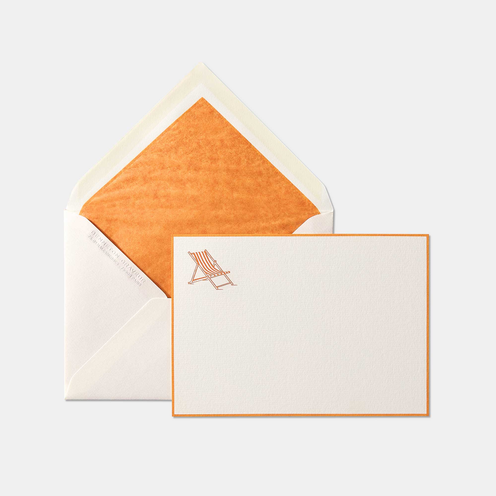 Carte et enveloppe assortie motif bain de soleil orange 