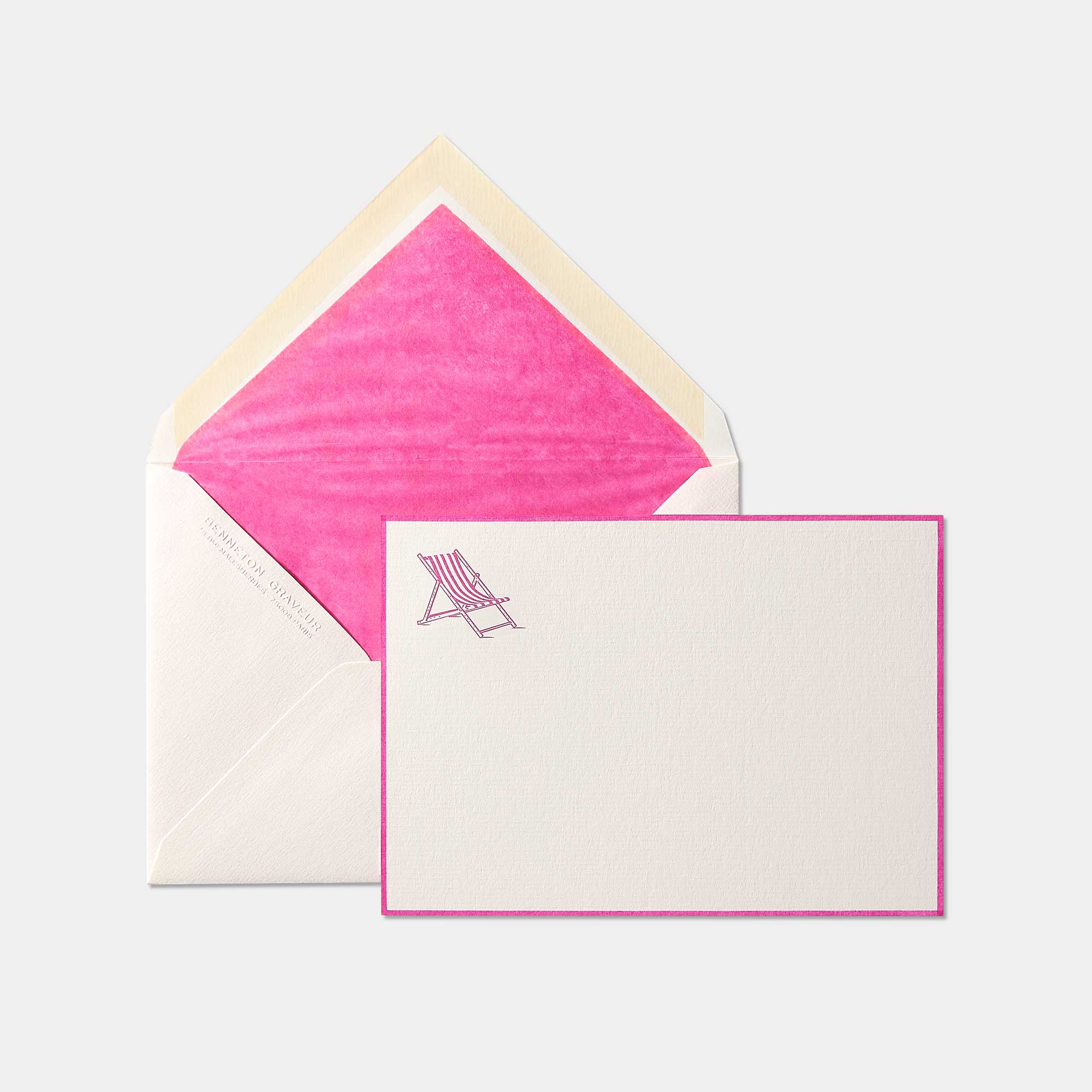Carte et enveloppe assortie motif bain de soleil rose 