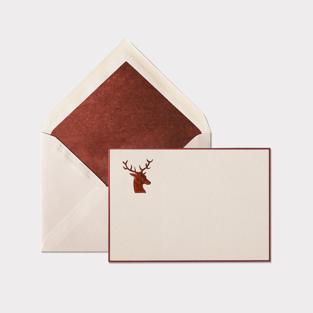 Carte et enveloppe assortie motif cerf marron