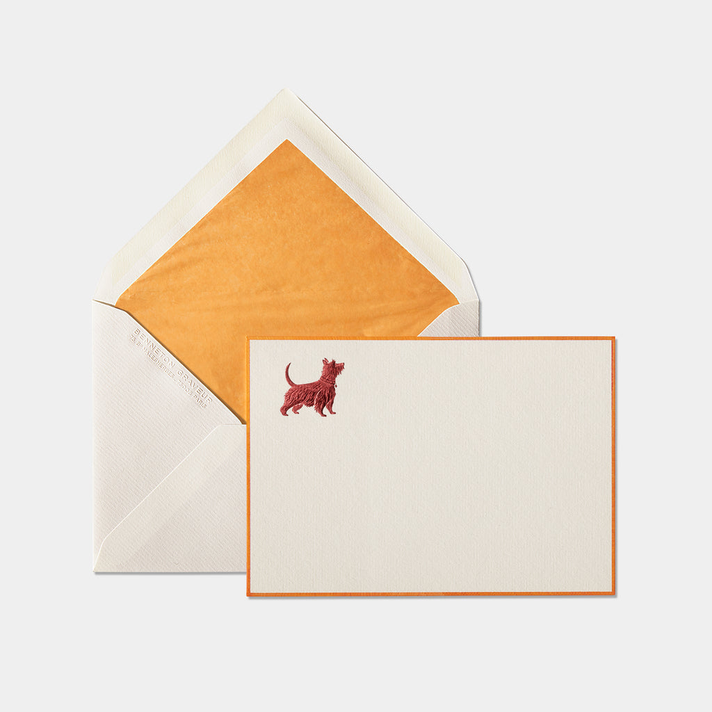 Carte et enveloppe assortie motif chien orange et marron 