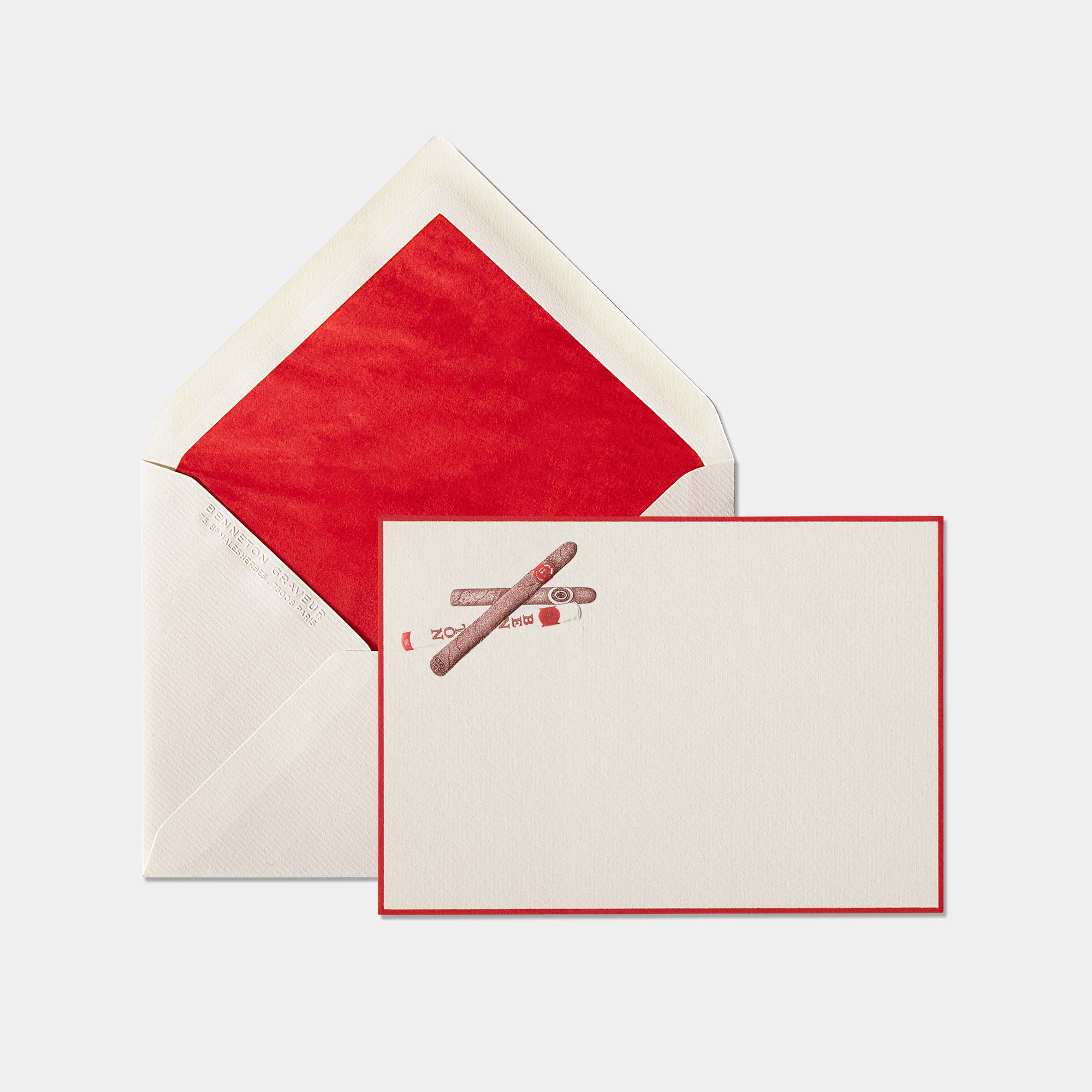 Carte et enveloppe assortie motif cigare rouge et marron