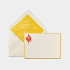Carte et enveloppe assortie motif coq rouge et jaune 