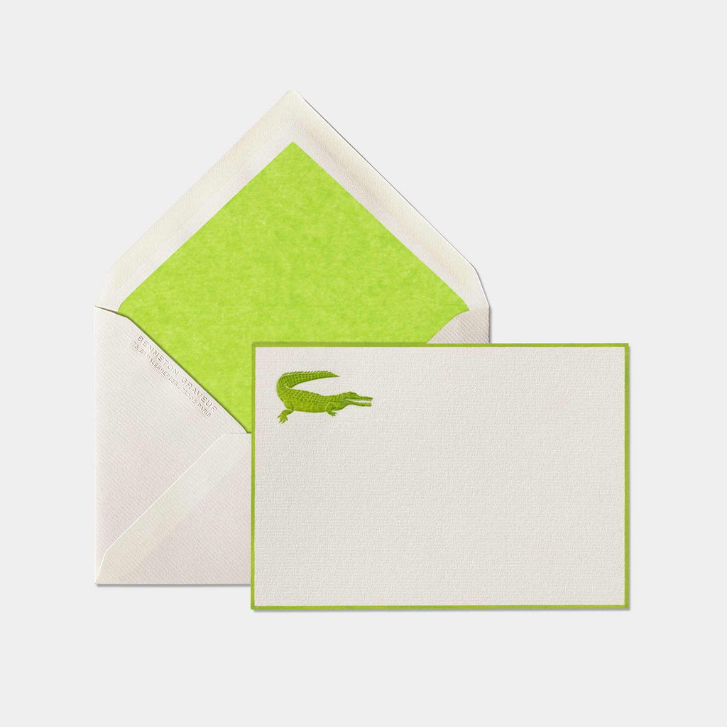 Carte et enveloppe assortie motif crocodile vert anis