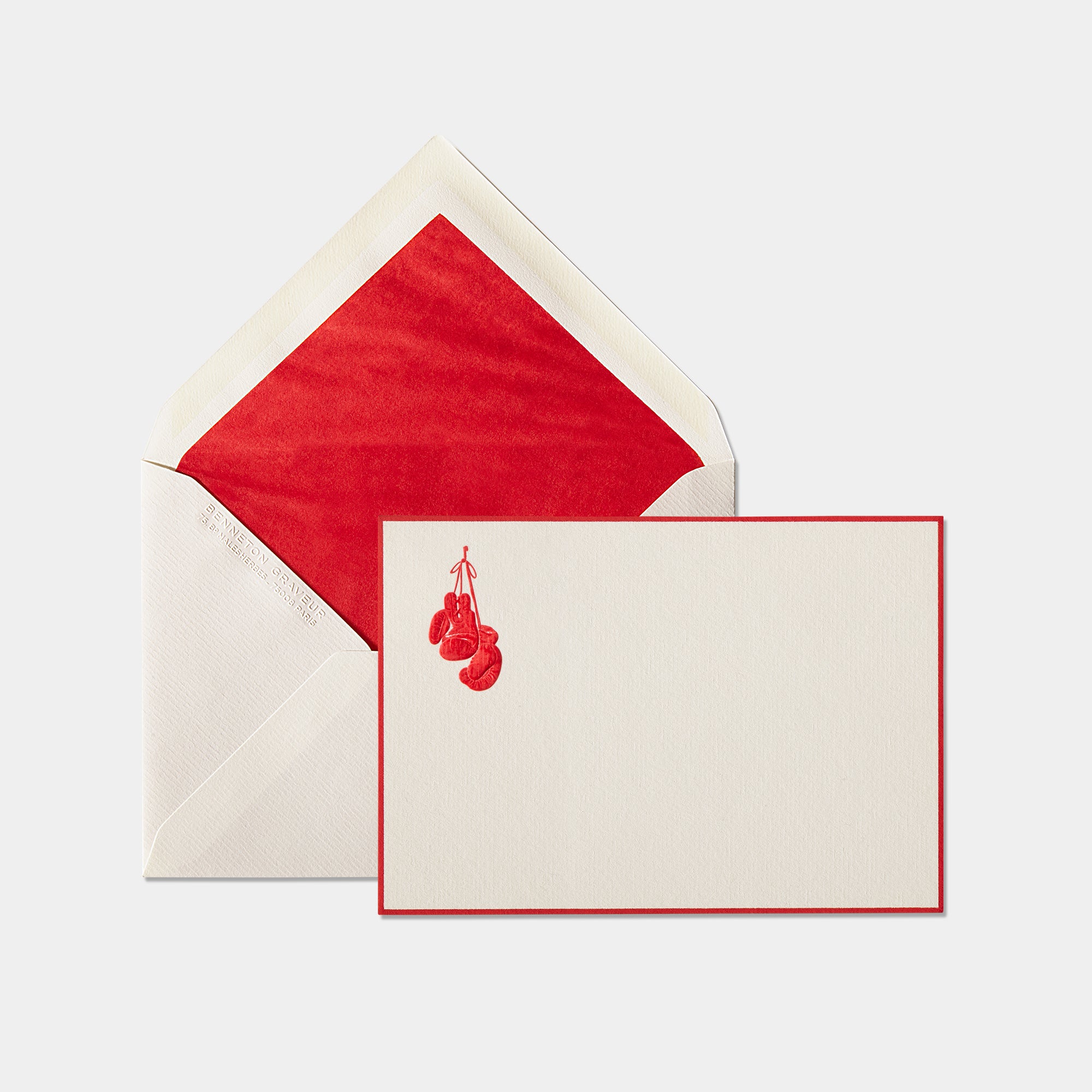 Carte et enveloppe assortie motif gant de boxe rouge