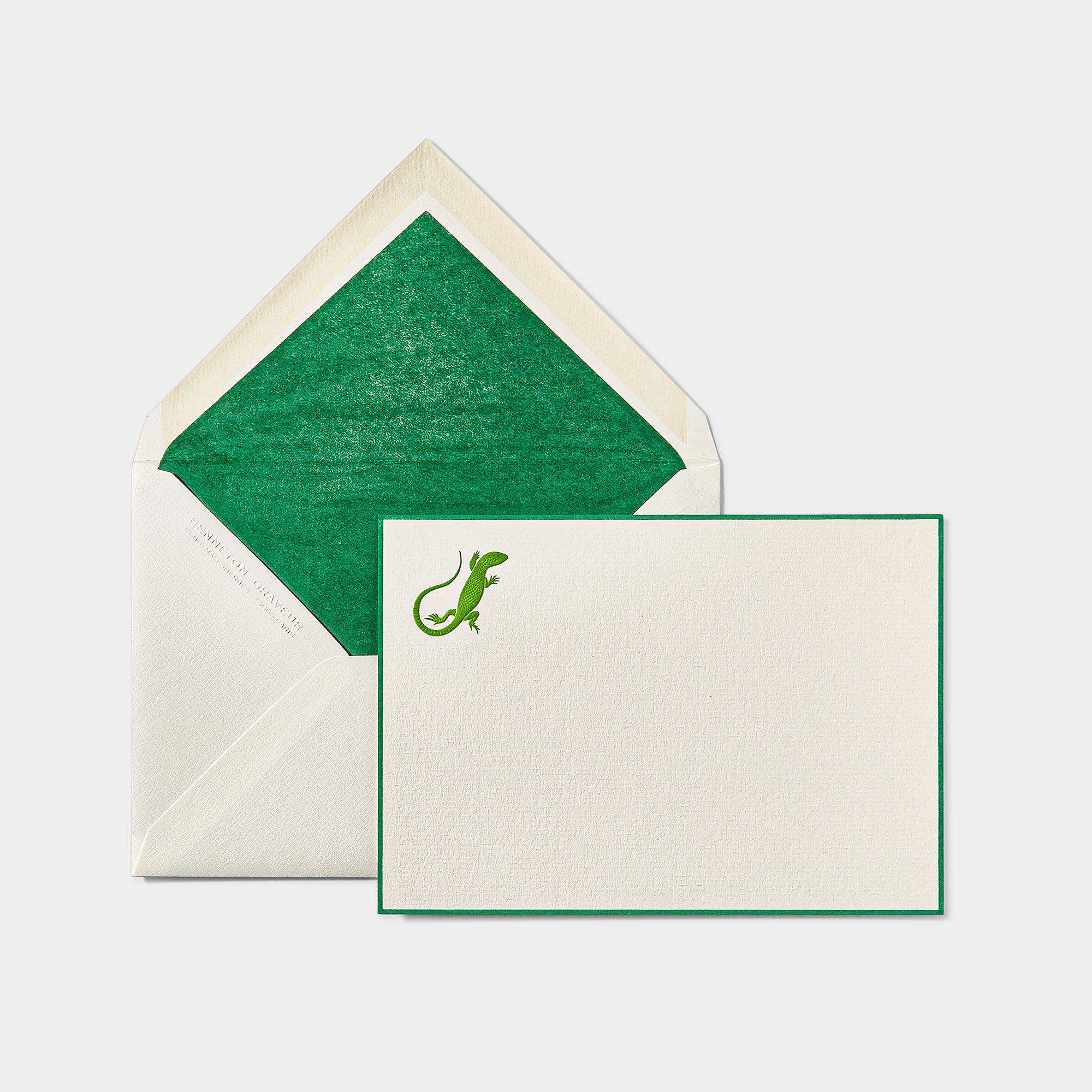 Carte et enveloppe assortie motif lézard vert
