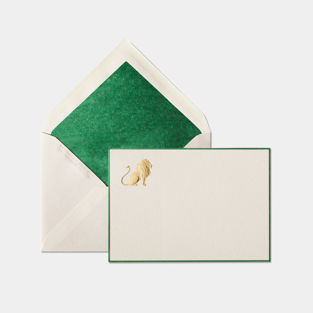 Carte et enveloppe assortie motif lion sable