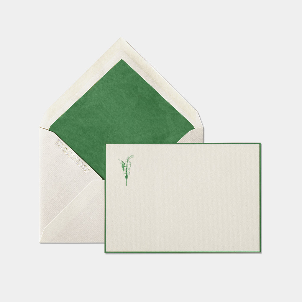 Carte et enveloppe assortie motif muguet vert