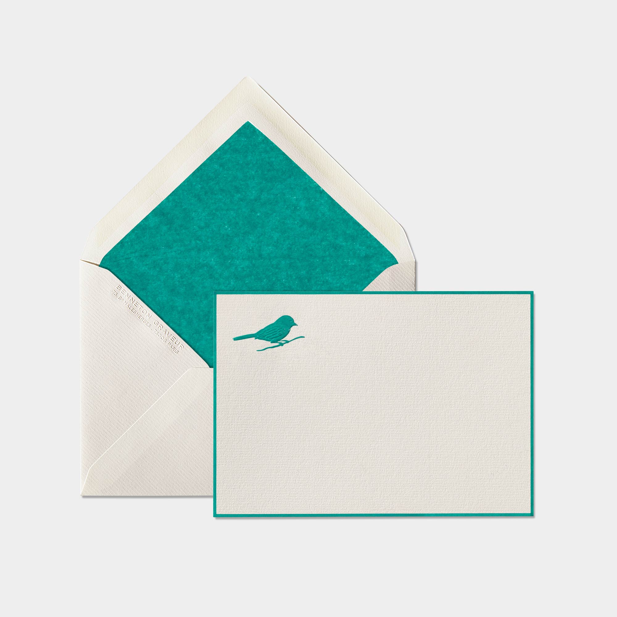 Carte et enveloppe assortie motif oiseau vert