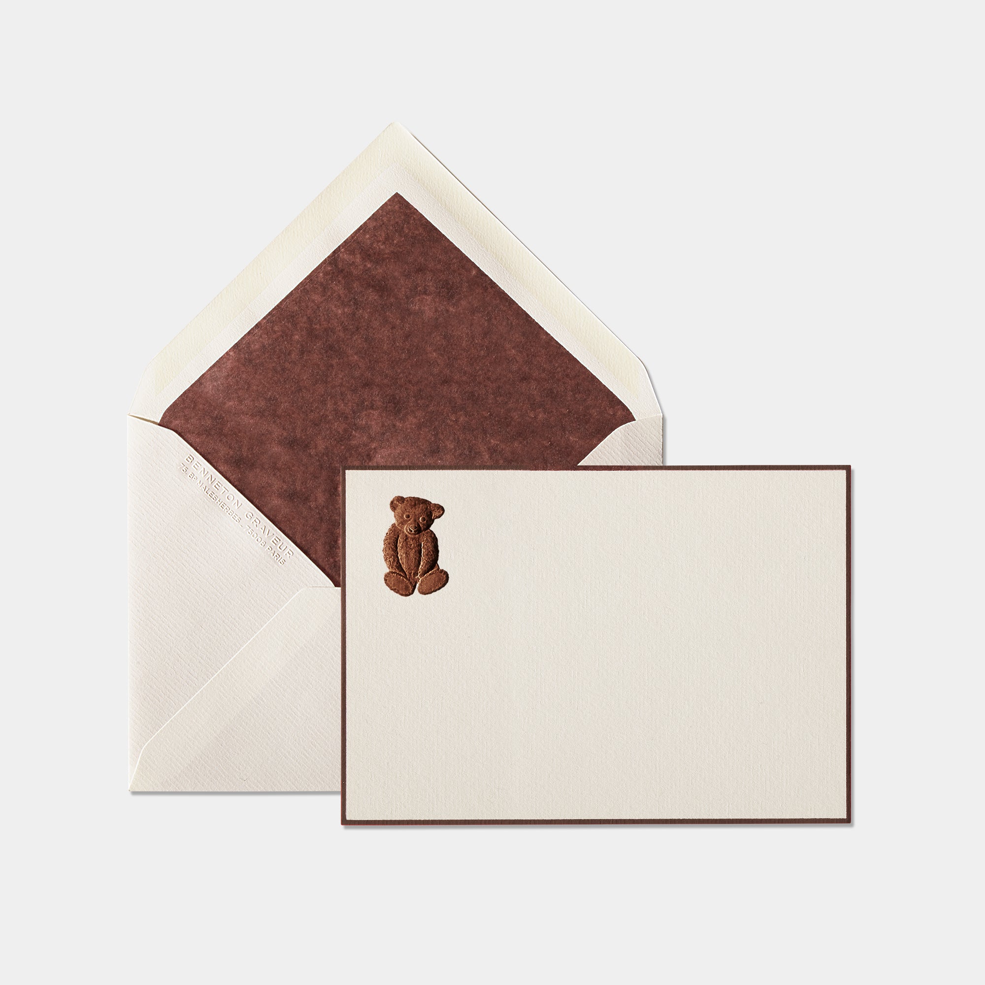 Carte et enveloppe assortie motif ourson tim marron