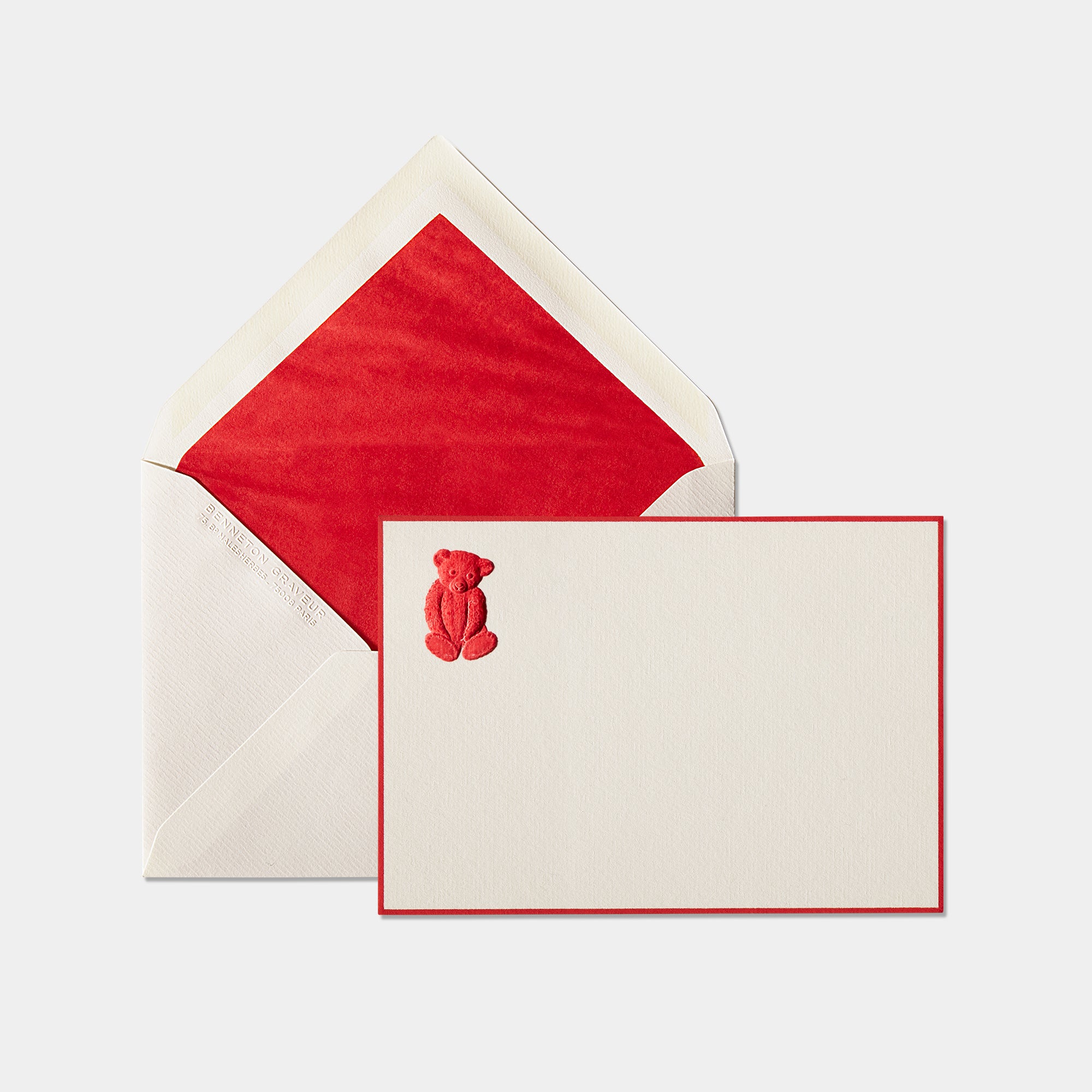 Carte et enveloppe assortie motif ourson tim rouge