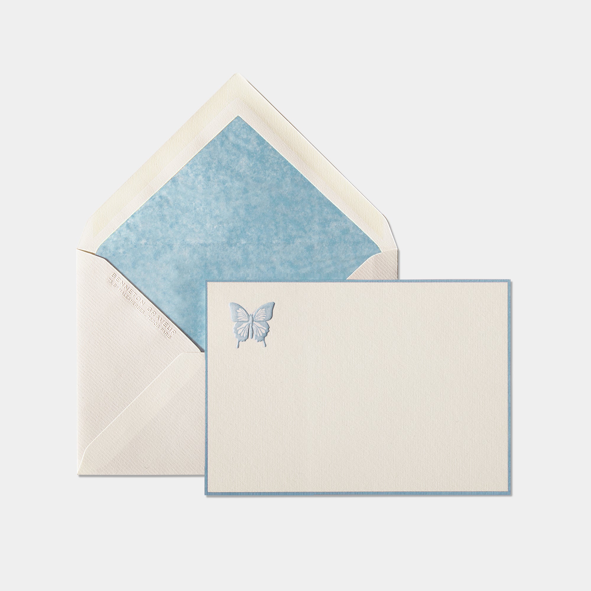 Cartes de correspondance papillont bordures rose pale - Benneton Graveur