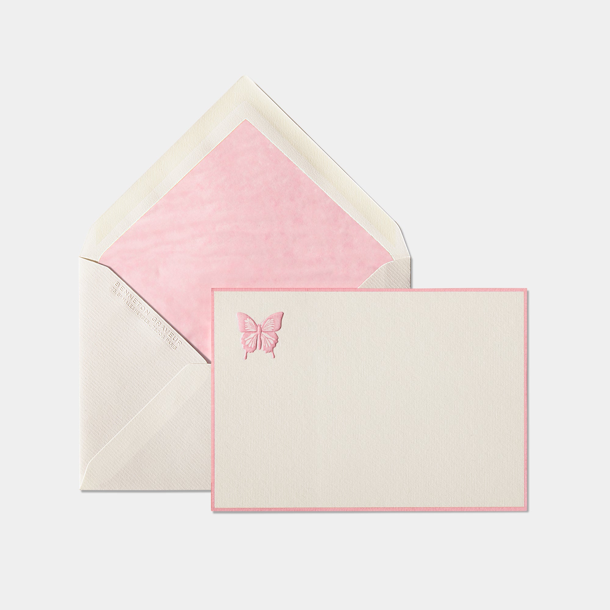 Cartes de correspondance papillont bordures vert clair - Benneton Graveur