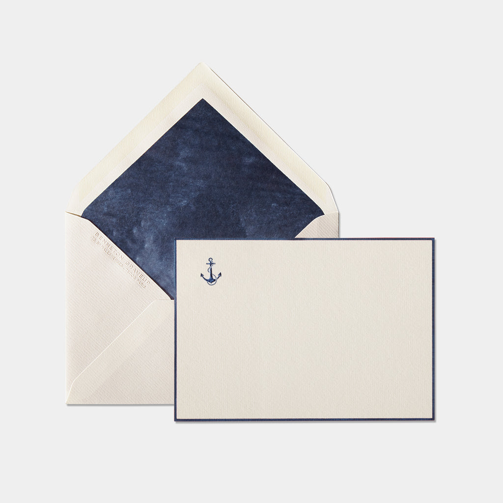 Carte et enveloppe assortie motif Petite Ancre bleu