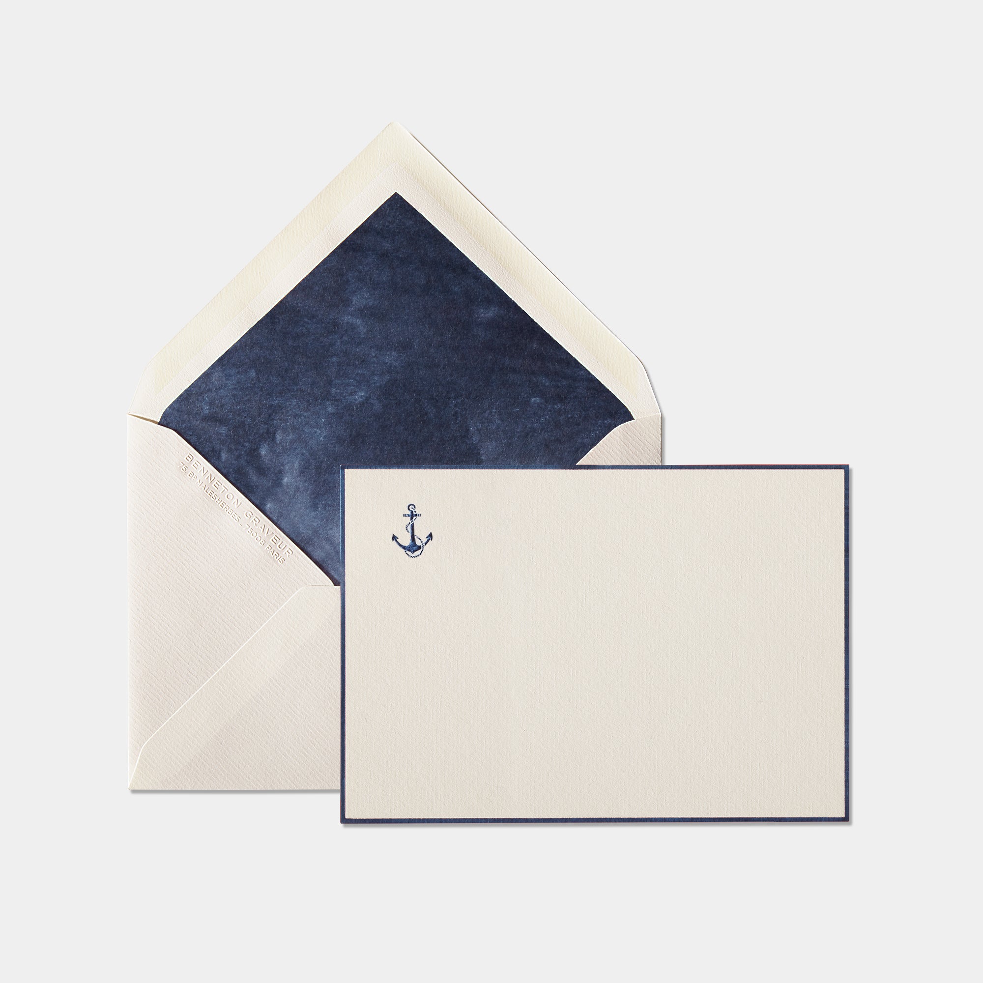 Carte et enveloppe assortie motif Petite Ancre bleu