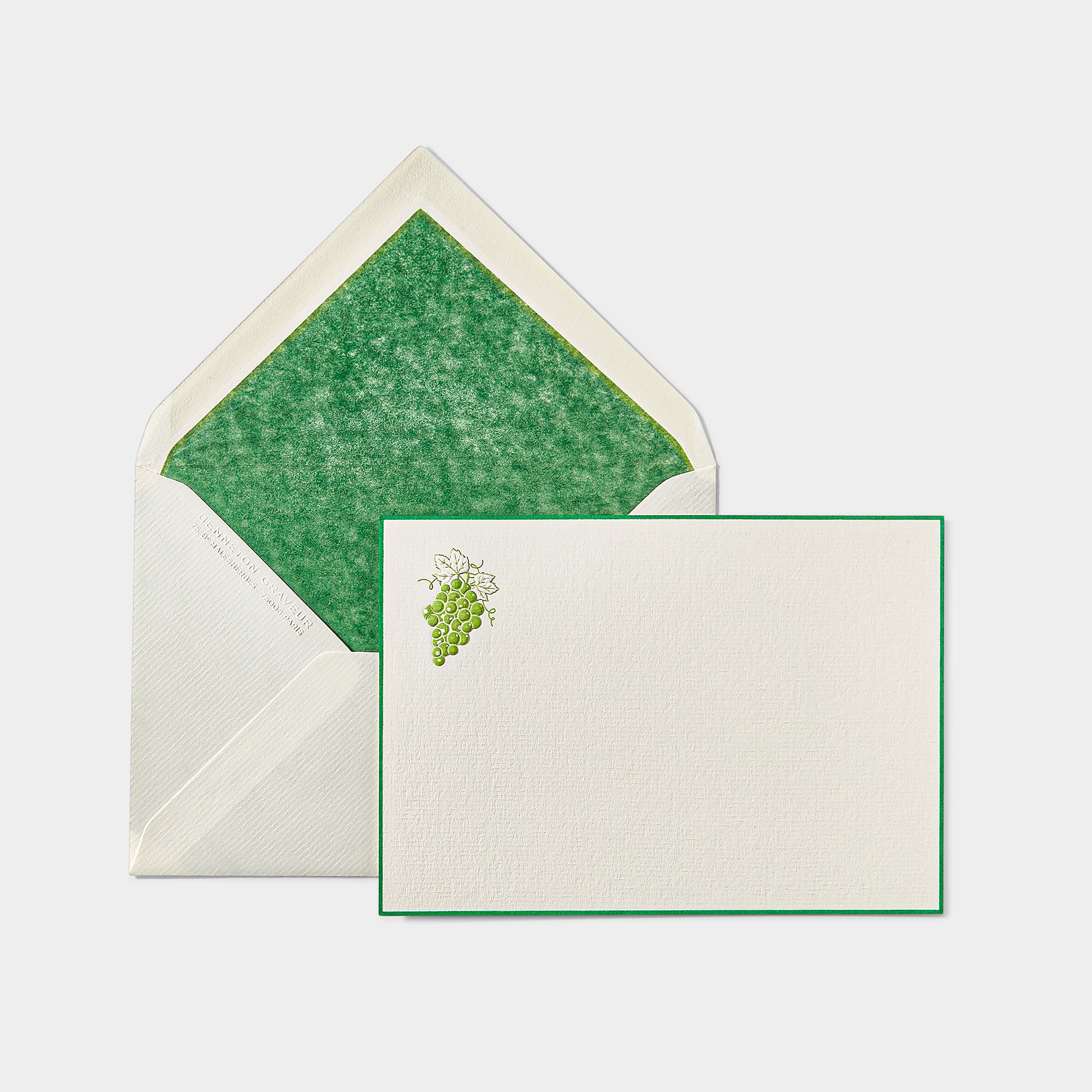 Carte et enveloppe assortie motif raisin vert