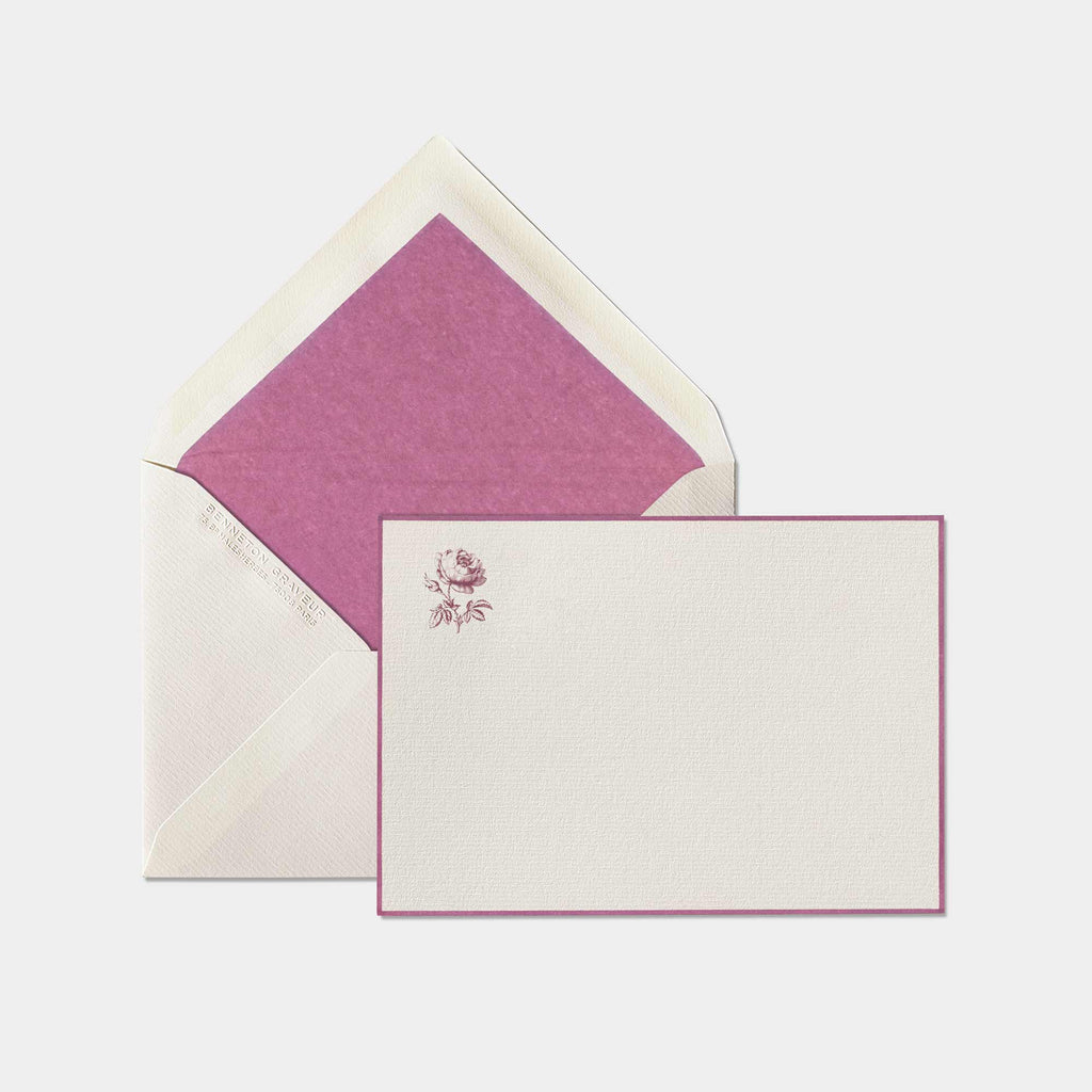 Carte et enveloppe assortie motif rose violet