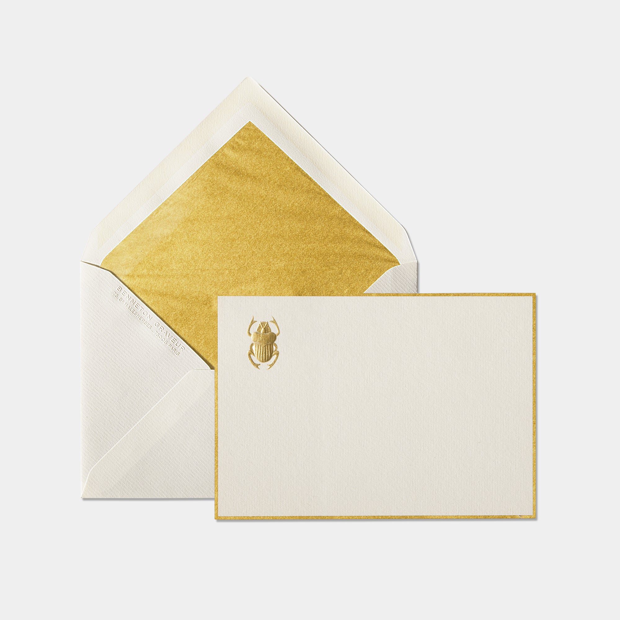 Carte et enveloppe assortie motif scarabee or