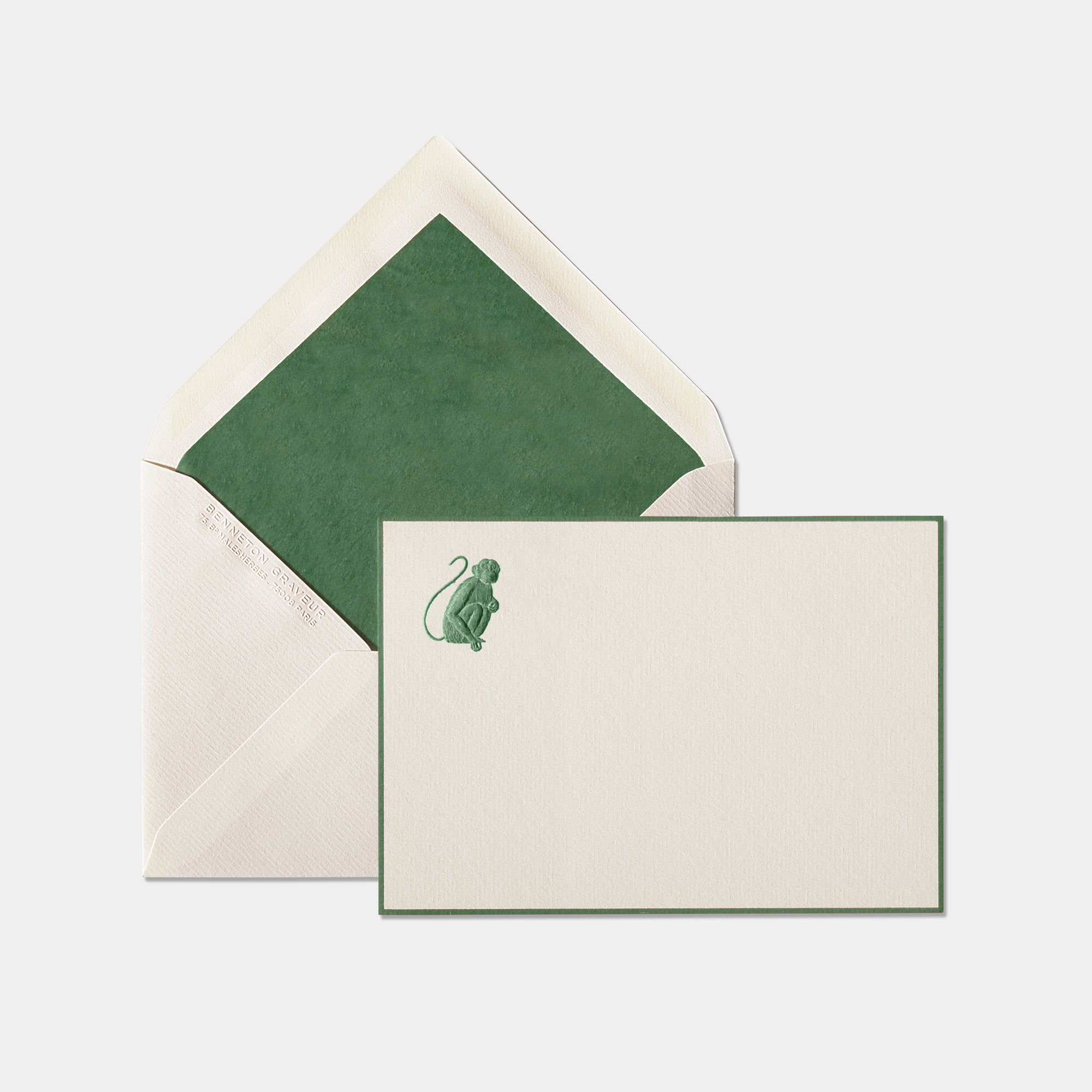 Carte et enveloppe assortie motif singe vert