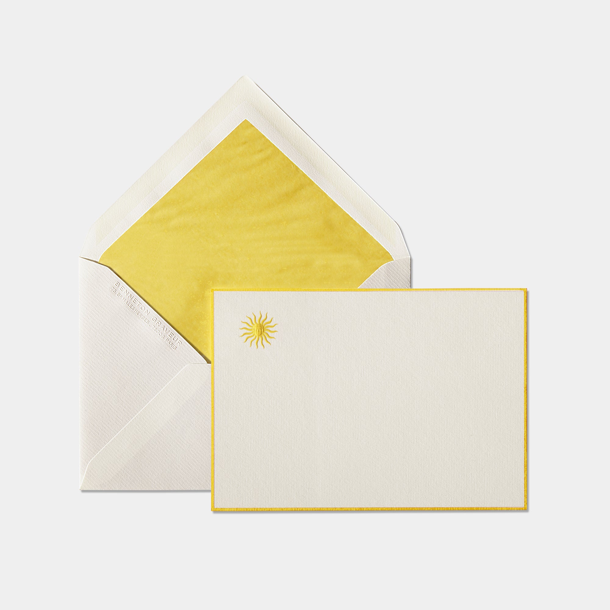 Carte et enveloppe assortie motif soleil jaune
