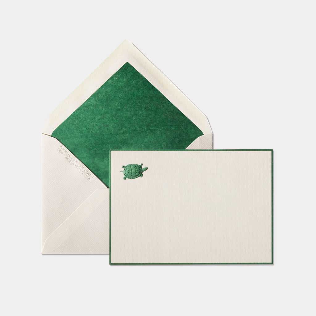 Carte et enveloppe assortie motif torture de mer vert