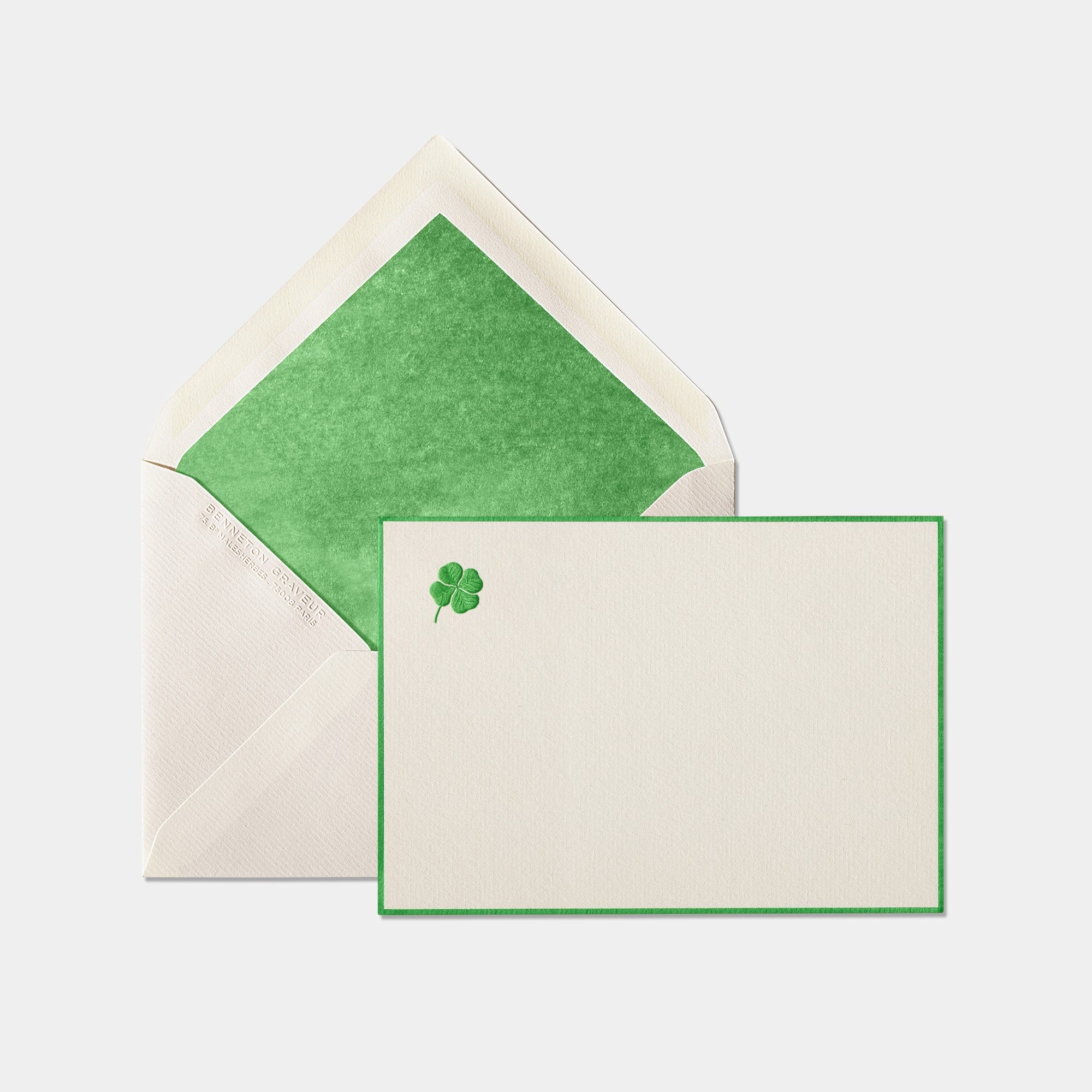 Carte et enveloppe assortie motif trefle vert