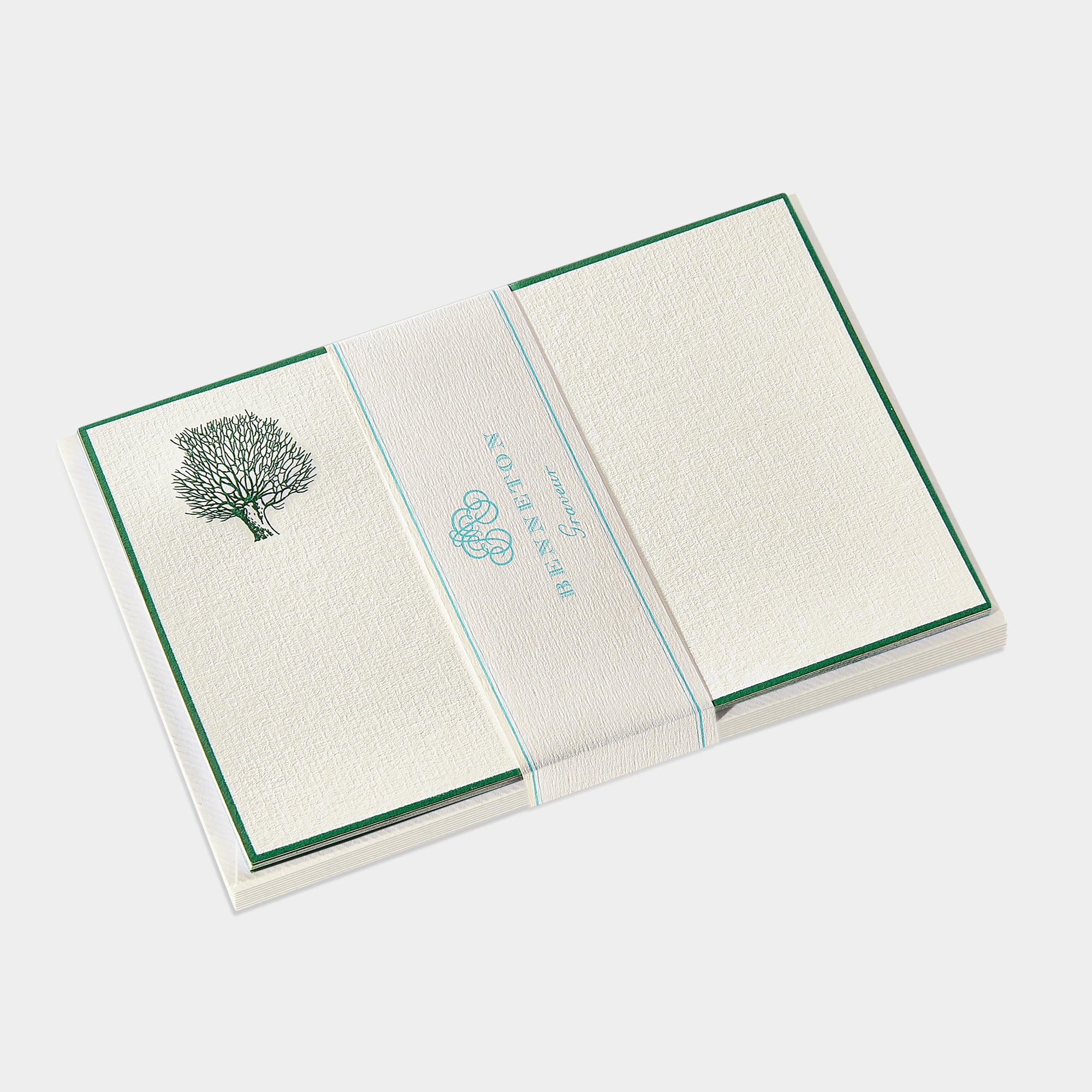 Cartes de correspondance Arbre Automne bordeaux bordures vert - Benneton Graveur