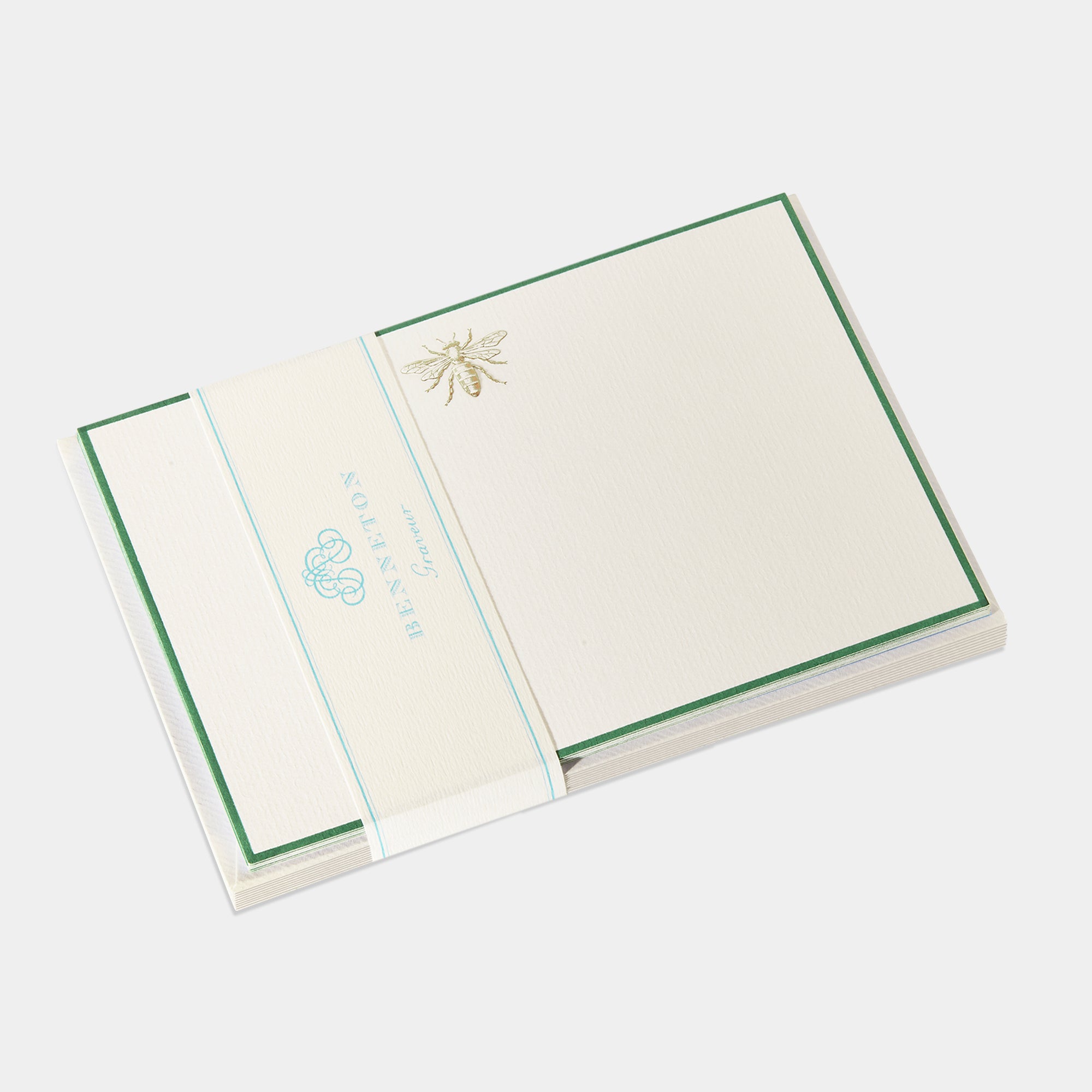 Cartes de correspondance Abeille or bordures vertes - Benneton Graveur