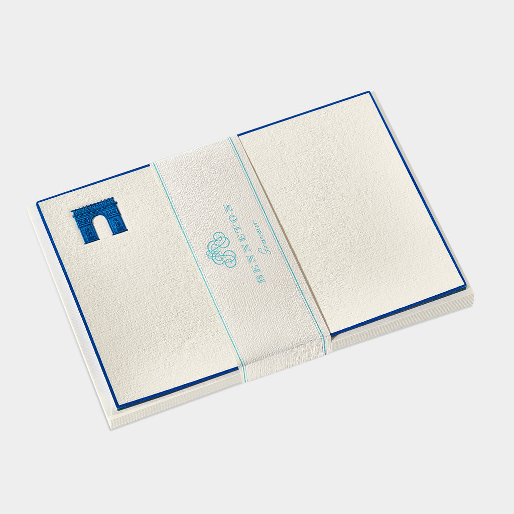 Cartes de correspondance Arc de triomphe bleu bordures bleu marine - Benneton Graveur