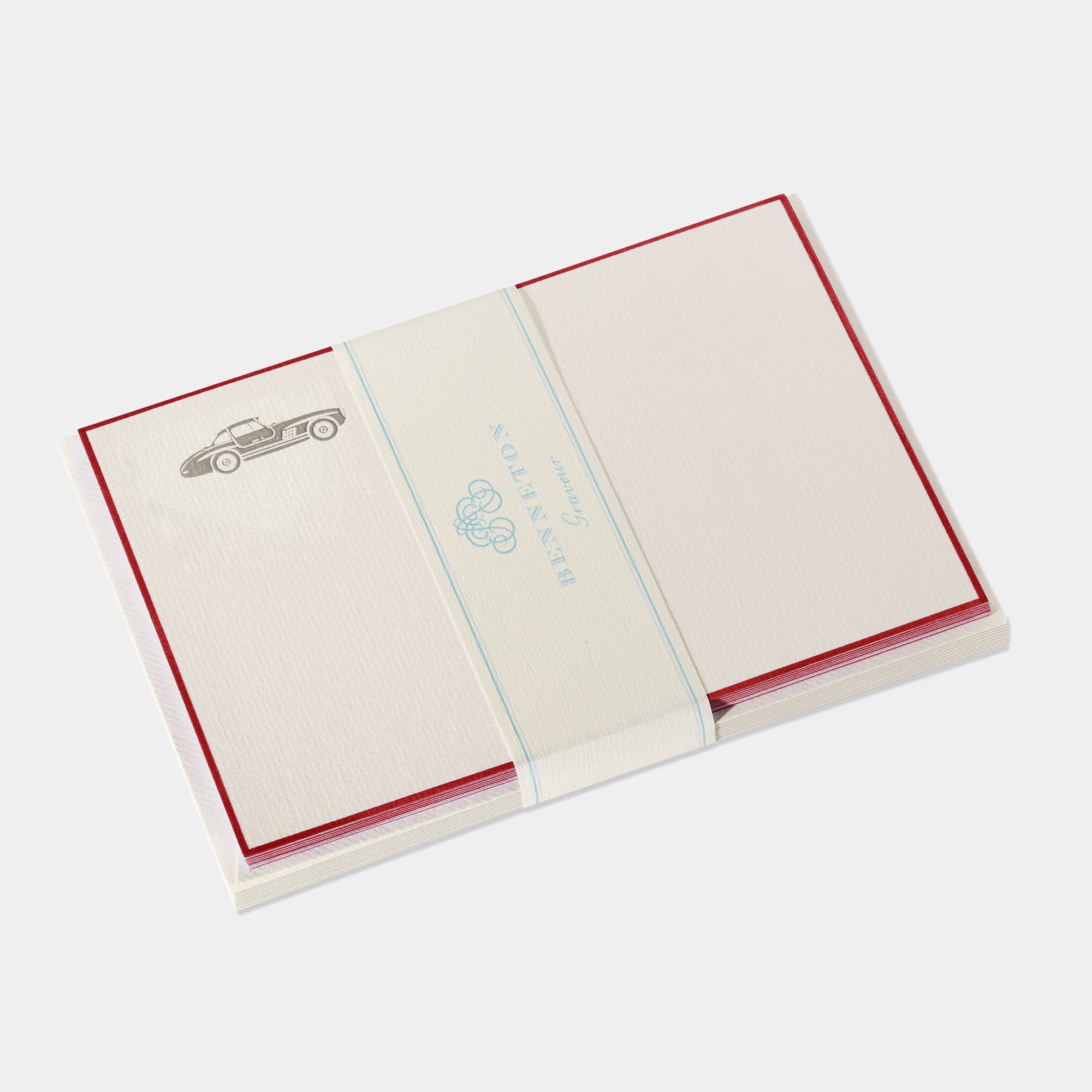 Cartes de correspondance motif Automobile gris bordures bordeaux - Benneton Graveur