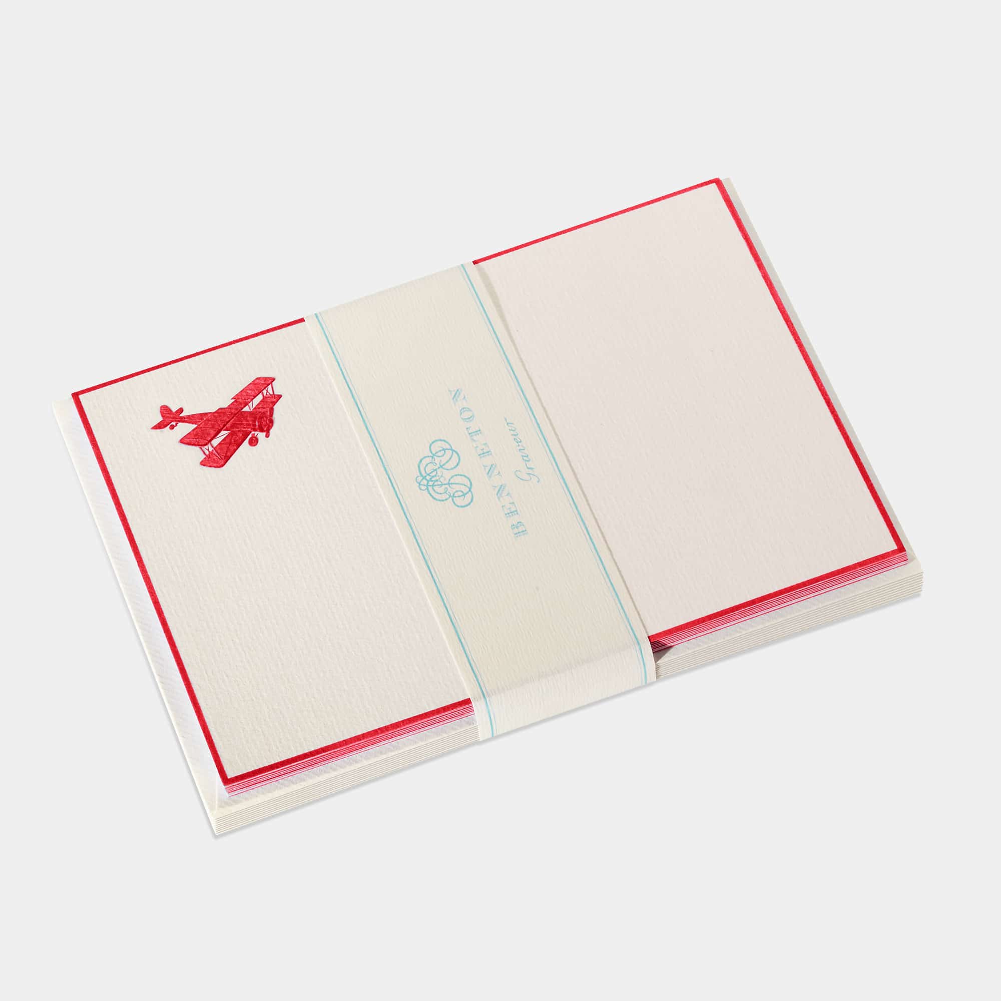 Coffret cartes de correspondance motif Avion Rouge  bordures Rouge - Benneton Graveur