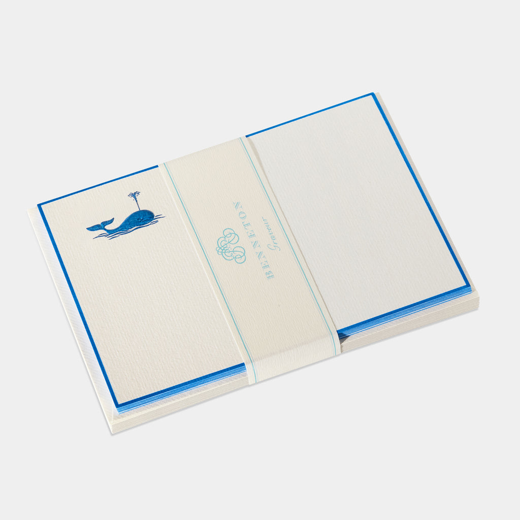Cartes de correspondance baleine bordures bleu roi - Benneton Graveur