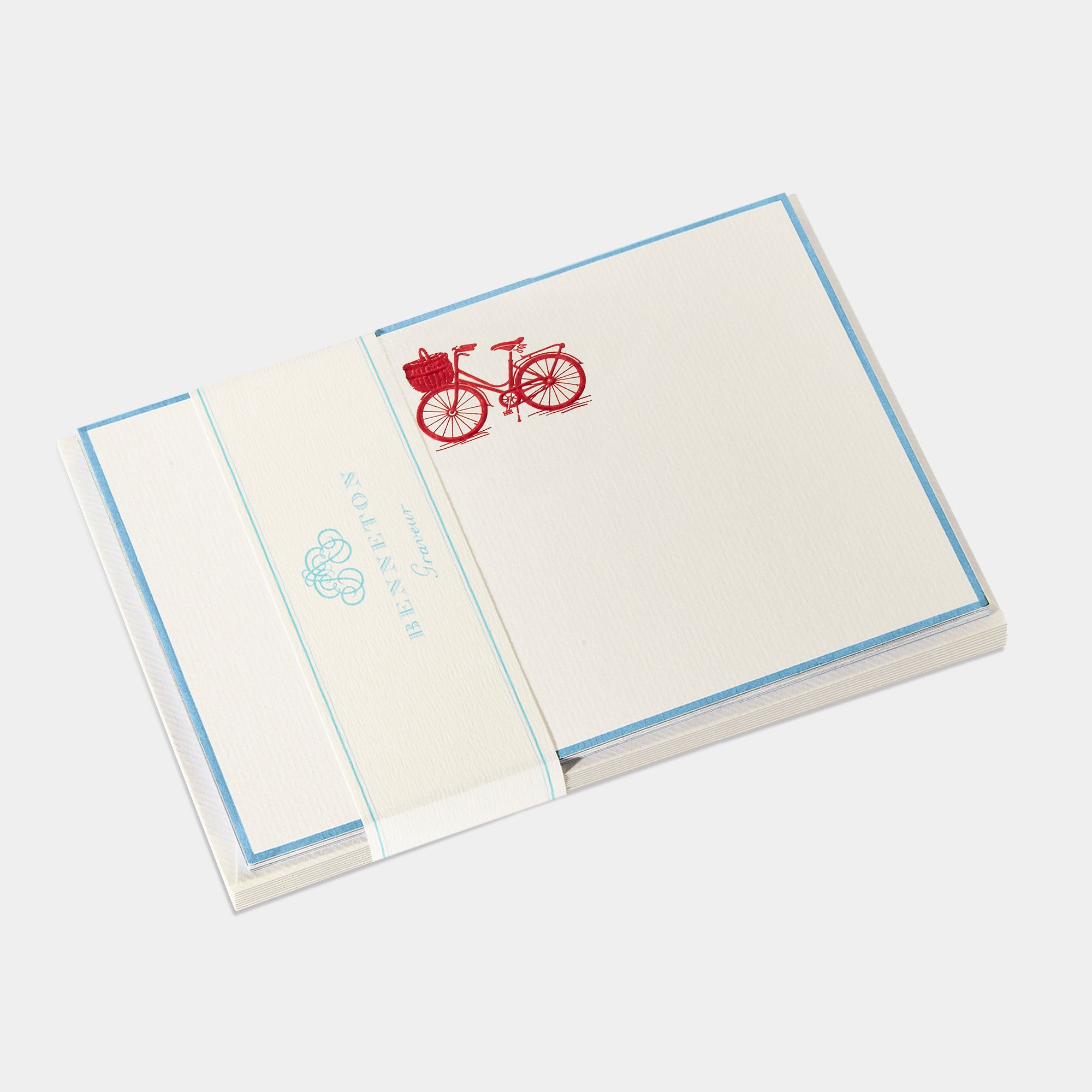 Cartes de correspondance bicyclette bordures bleu ciel - Benneton Graveur
