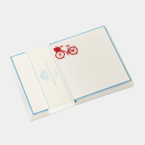 Cartes de correspondance bicyclette bordures bleu ciel - Benneton Graveur