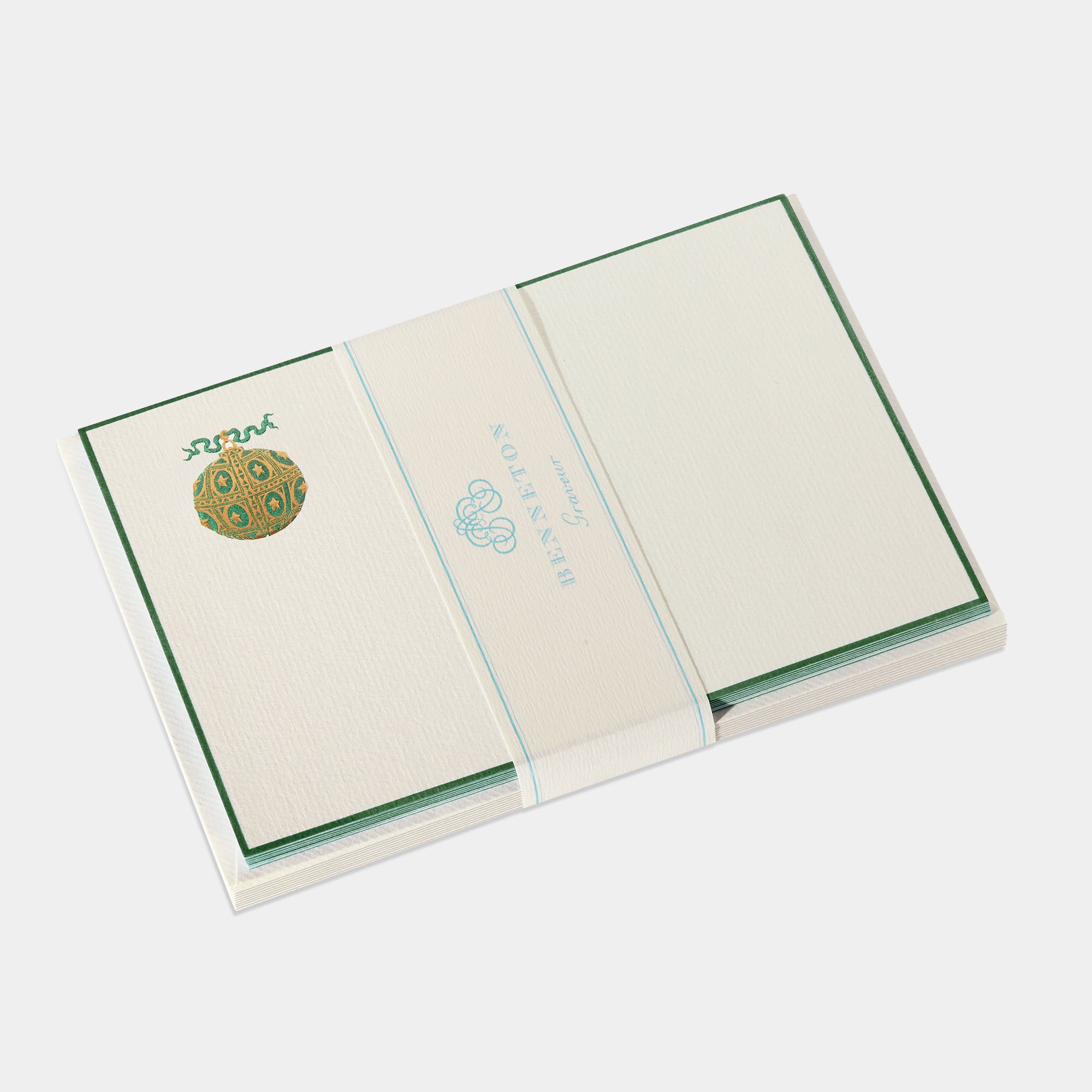 Cartes de correspondance Boule de noel bordures vert - Benneton Graveur
