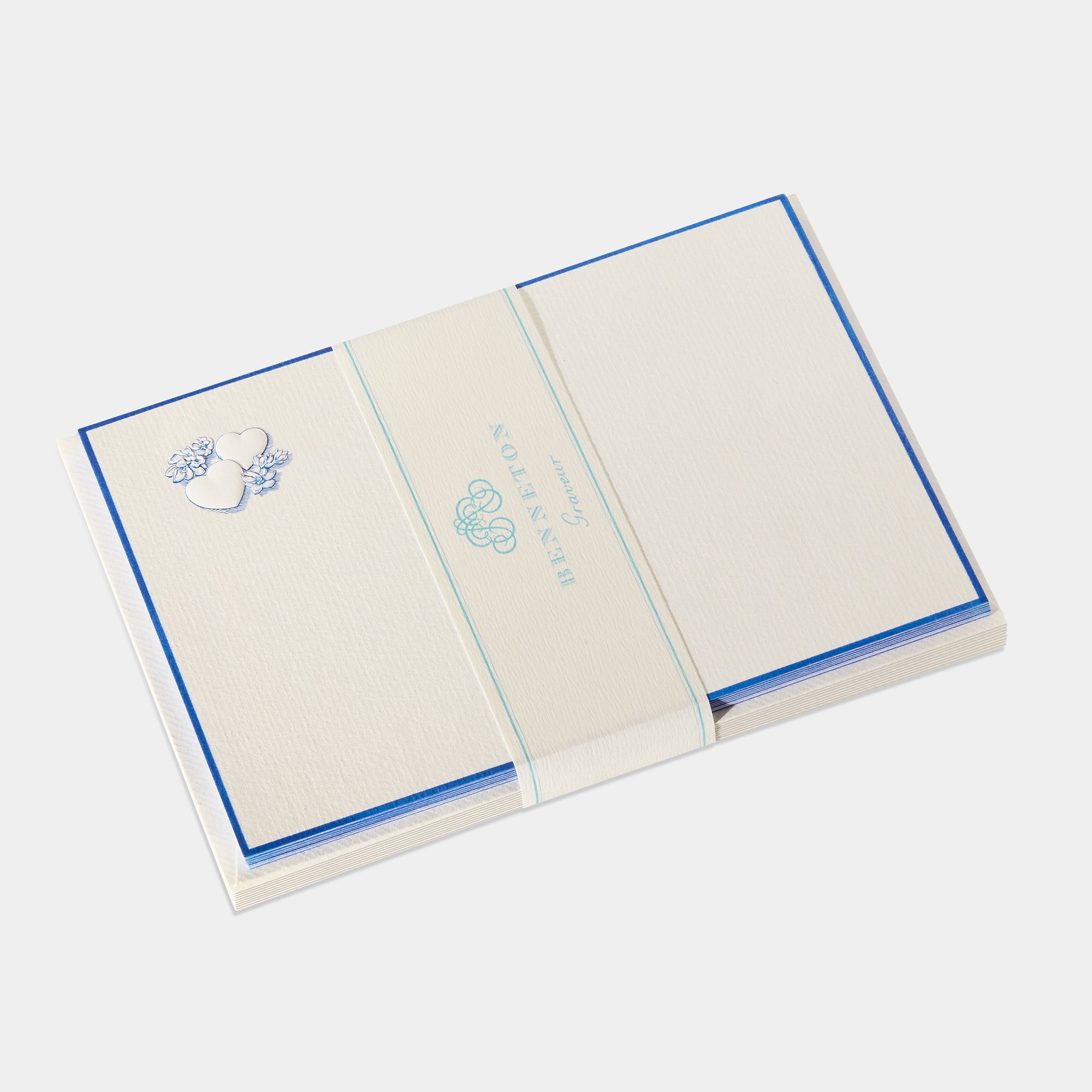 Cartes de correspondance de coeur fleuris bleu roi Benneton Graveur